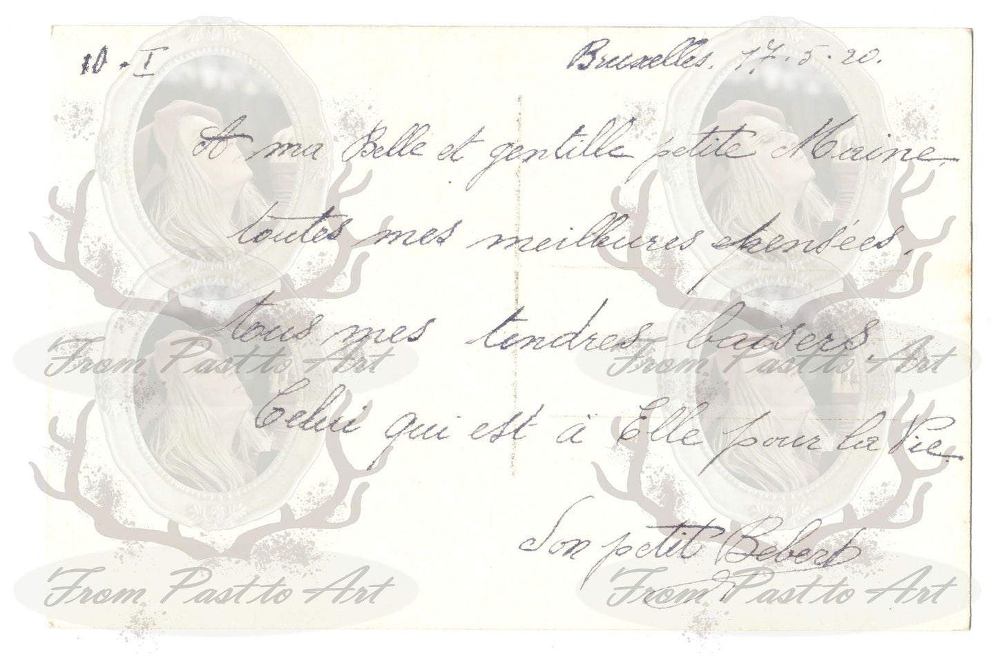 x 8 Authentic Vintage French Postcards - Handwritten Antique - Valentine Love Couples - 600dpi Scans - Out of Collection of more than 400 postcards