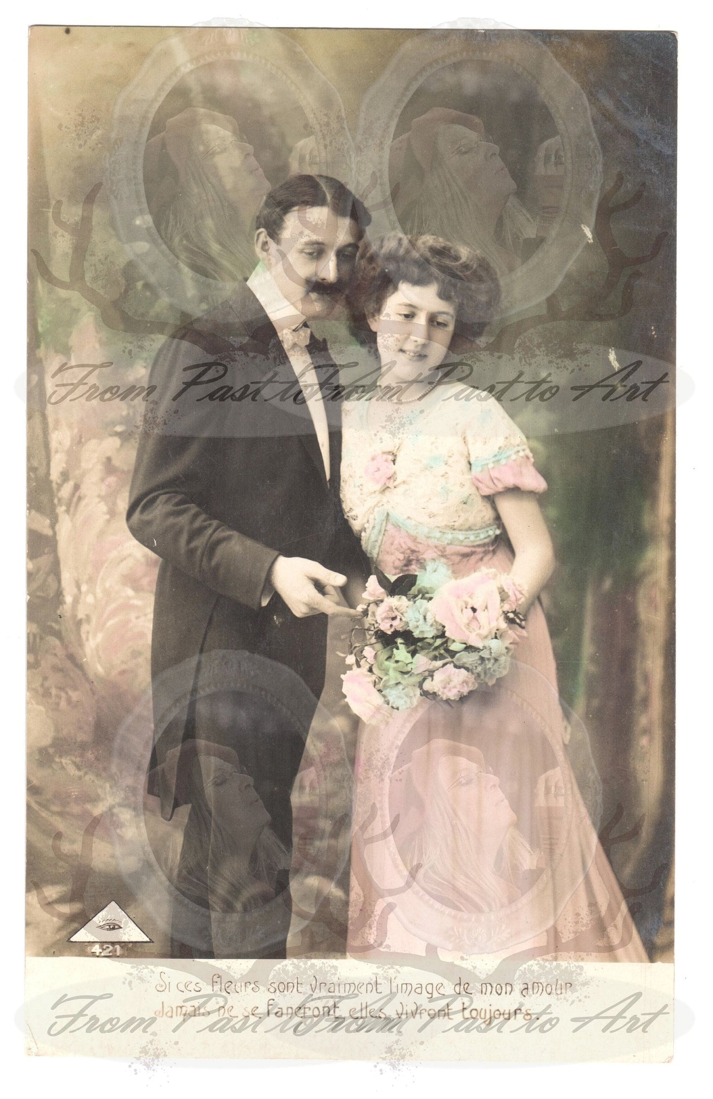 x 8 Authentic Vintage French Postcards - Handwritten Antique - Valentine Love Couples - 600dpi Scans - Out of Collection of more than 400 postcards