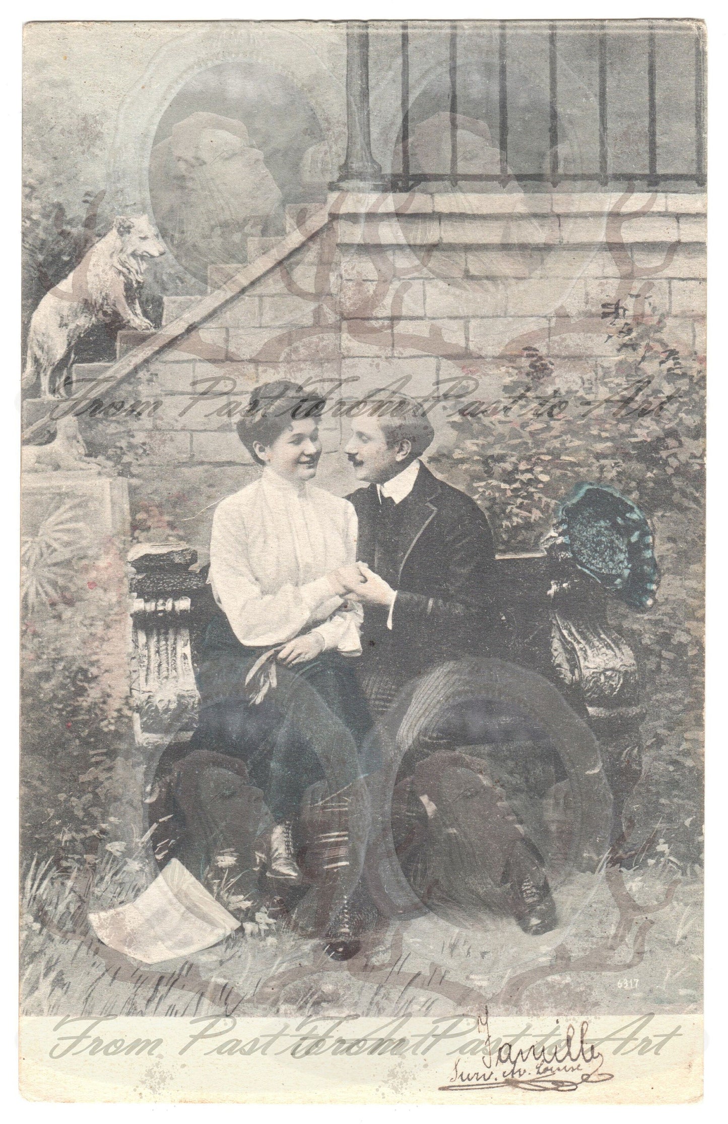 x 8 Authentic Vintage French Postcards - Handwritten Antique - Valentine Love Couples - 600dpi Scans - Out of Collection of more than 400 postcards