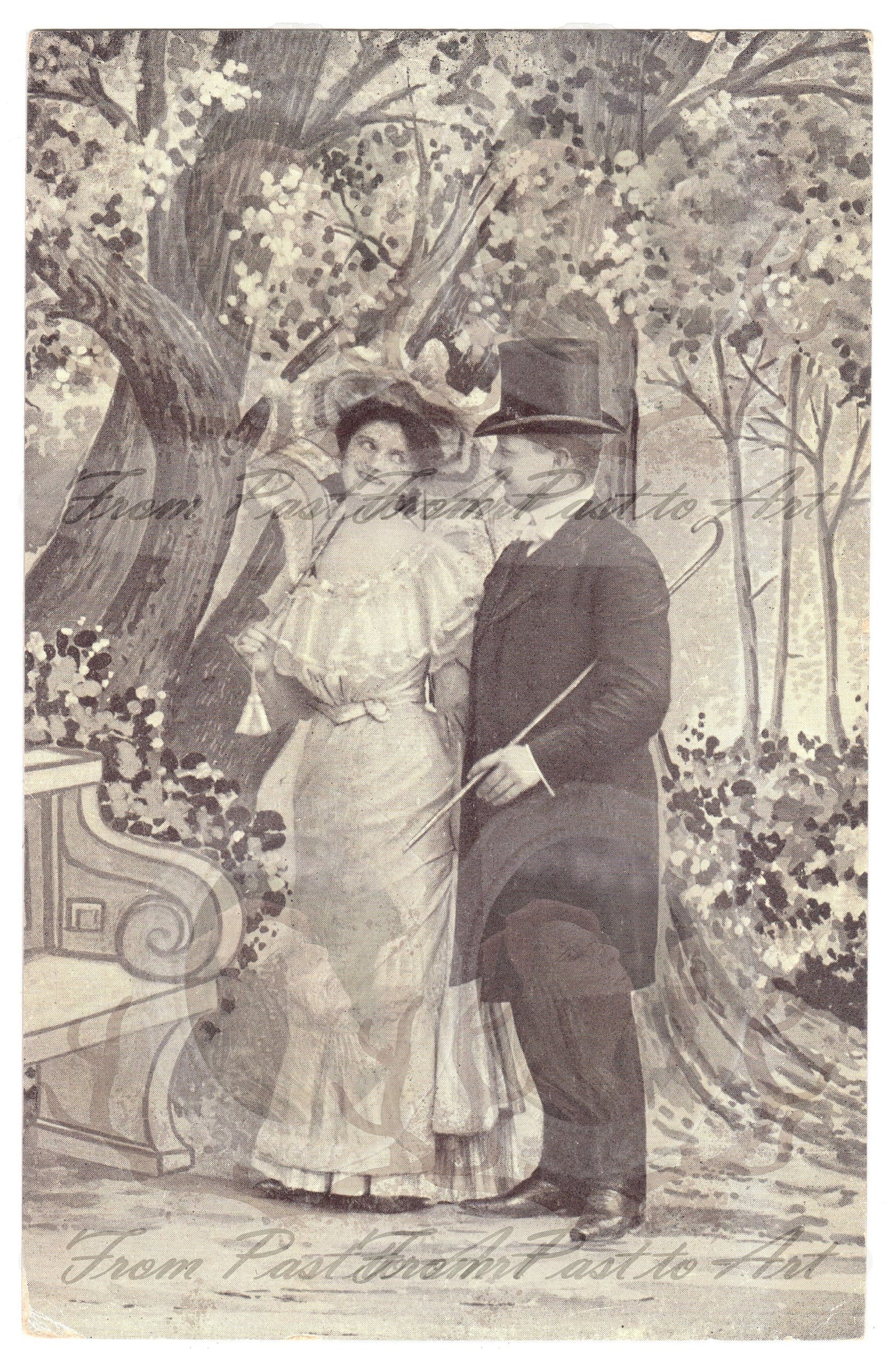 x 8 Authentic Vintage French Postcards - Handwritten Antique - Valentine Love Couples - 600dpi Scans - Out of Collection of more than 400 postcards