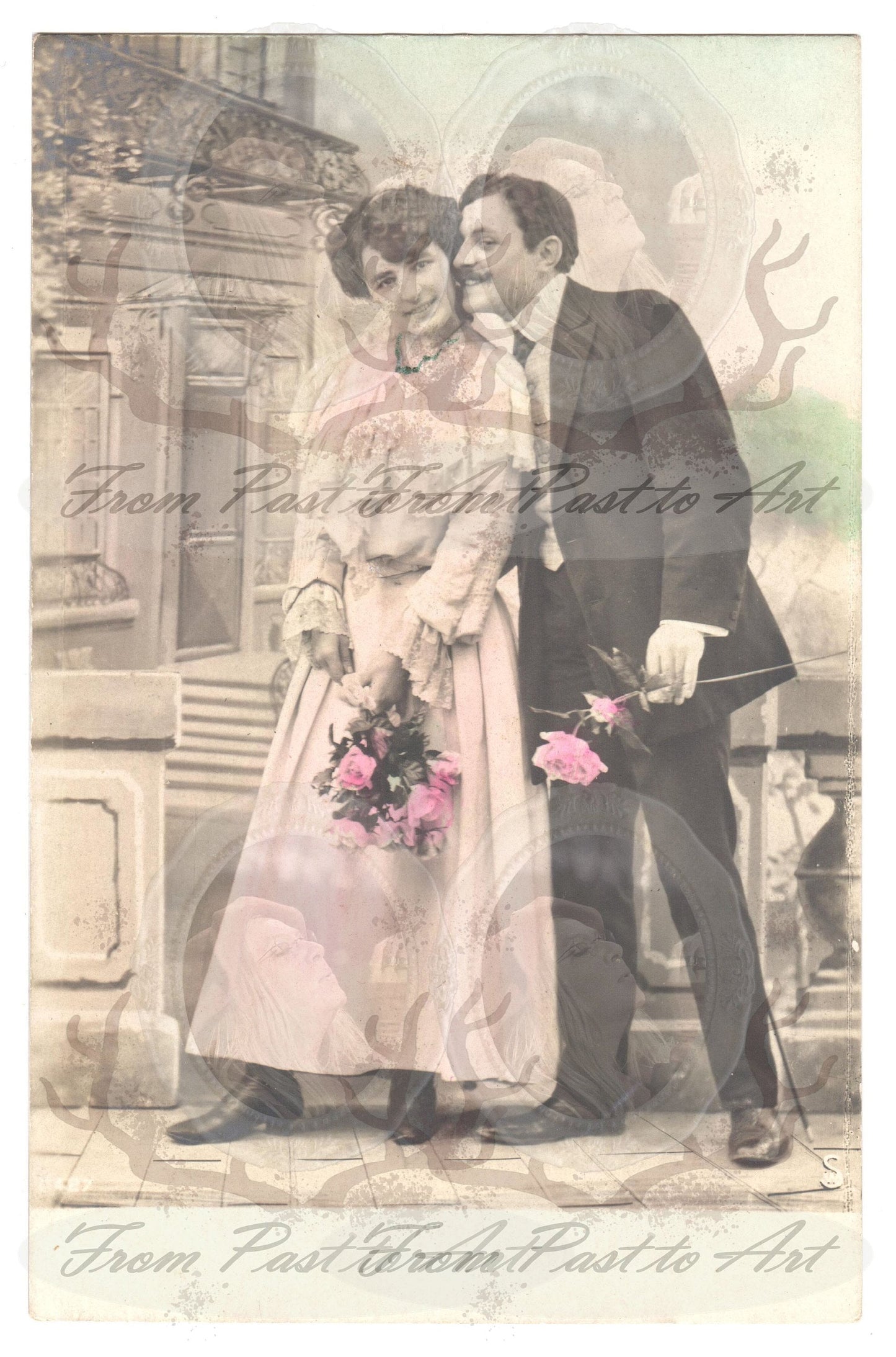 x 8 Authentic Vintage French Postcards - Handwritten Antique - Valentine Love Couples - 600dpi Scans - Out of Collection of more than 400 postcards