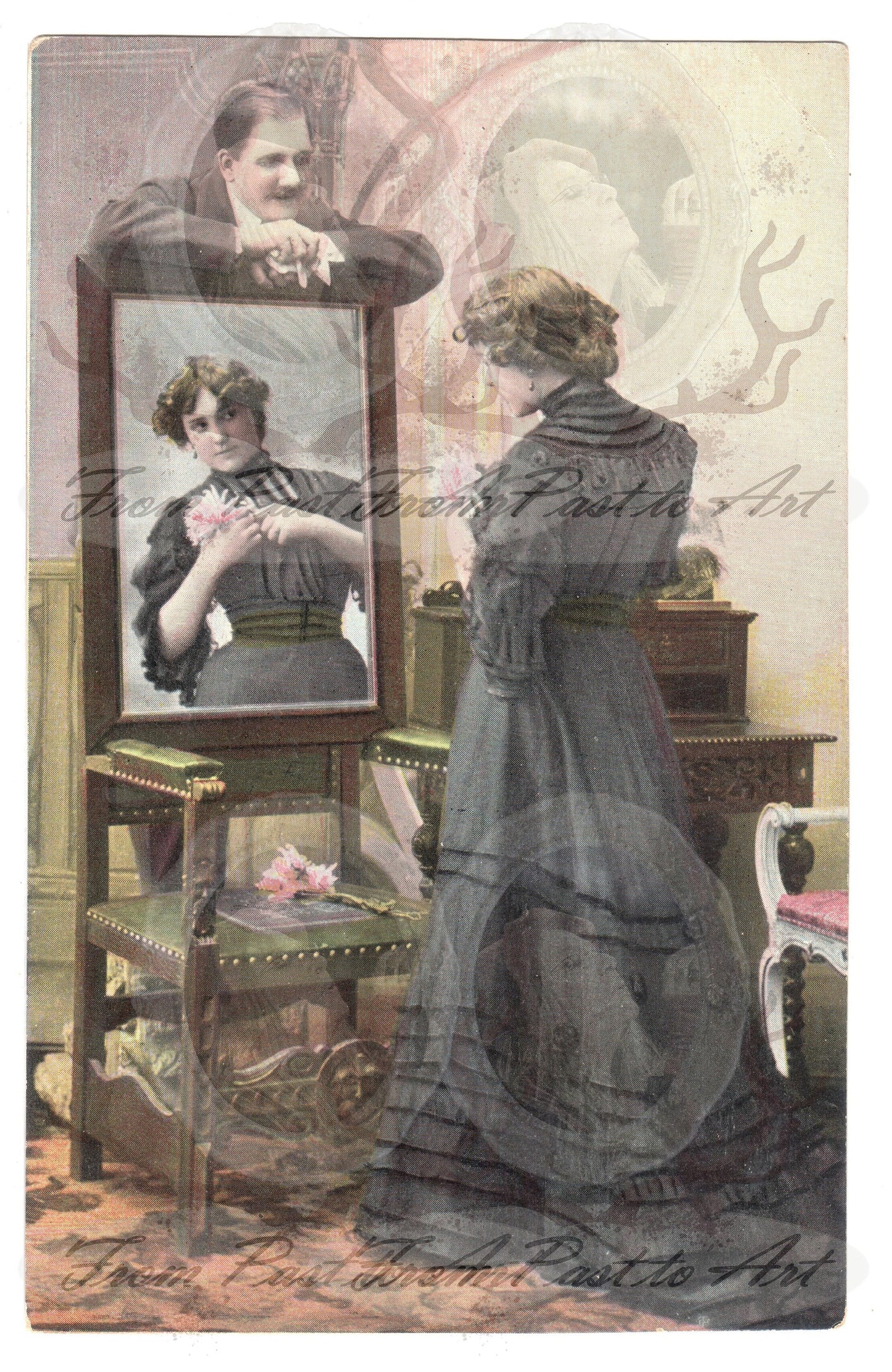 x 8 Authentic Vintage French Postcards - Handwritten Antique - Valentine Love Couples - 600dpi Scans - Out of Collection of more than 400 postcards