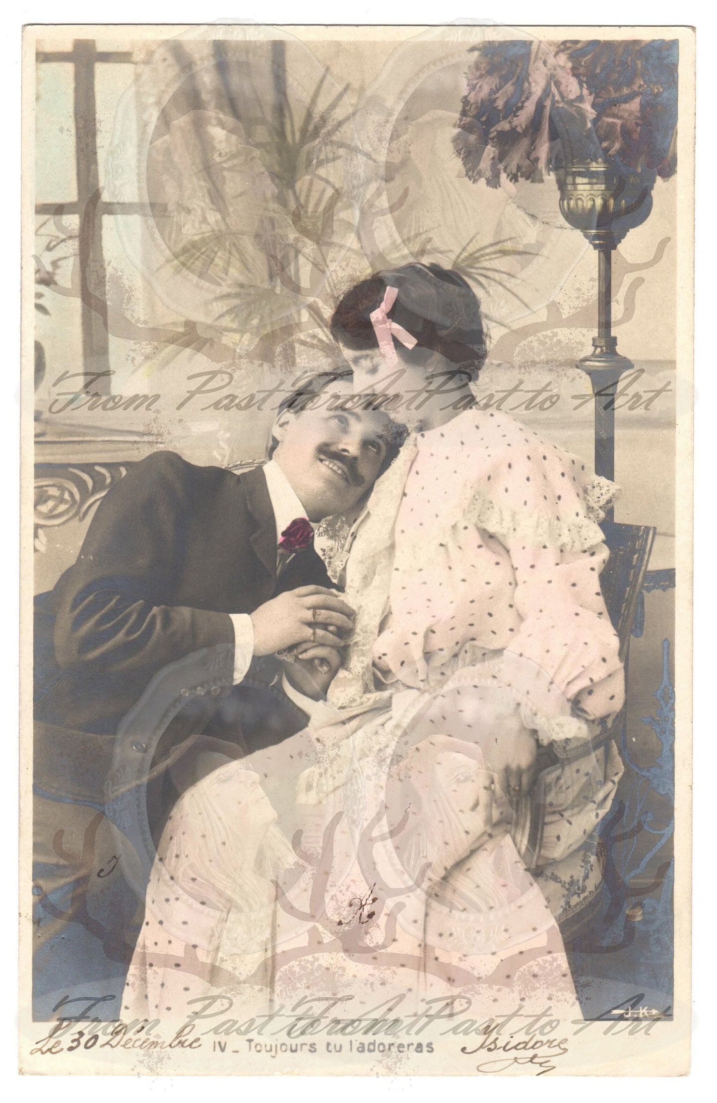 x 8 Authentic Vintage French Postcards - Handwritten Antique - Valentine Love Couples - 600dpi Scans - Out of Collection of more than 400 postcards
