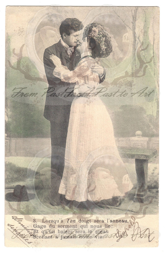 x 8 Authentic Vintage French Postcards - Handwritten Antique - Valentine Love Couples - 600dpi Scans - Out of Collection of more than 400 postcards