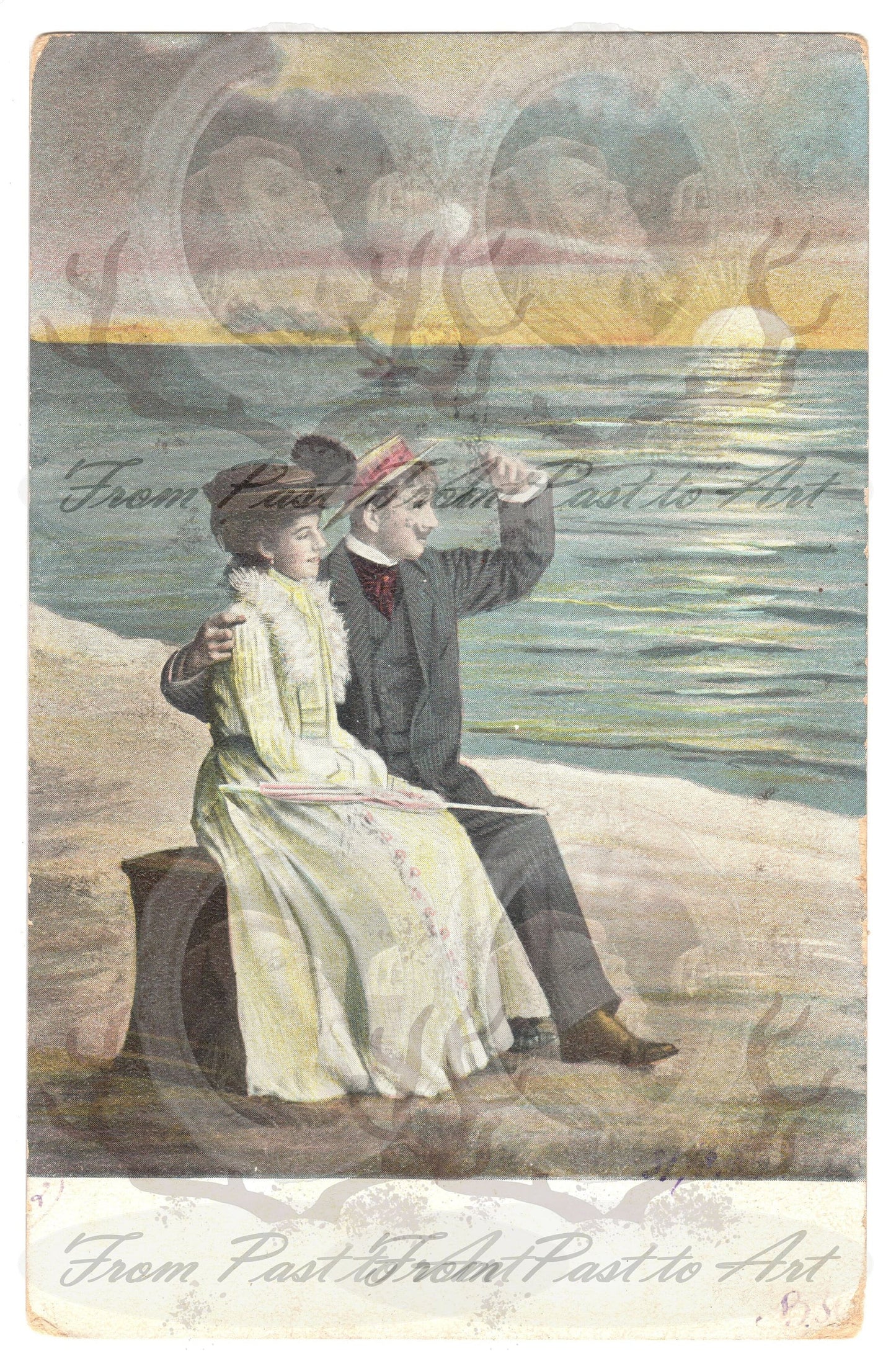 x 8 Authentic Vintage French Postcards - Handwritten Antique - Valentine Love Couples - 600dpi Scans - Out of Collection of more than 400 postcards