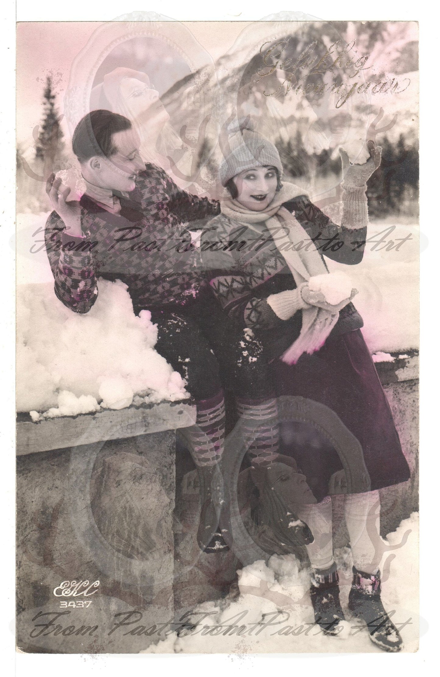 x 8 Authentic Vintage French Postcards - Handwritten Antique - Valentine Love Couples - 600dpi Scans - Out of Collection of more than 400 postcards