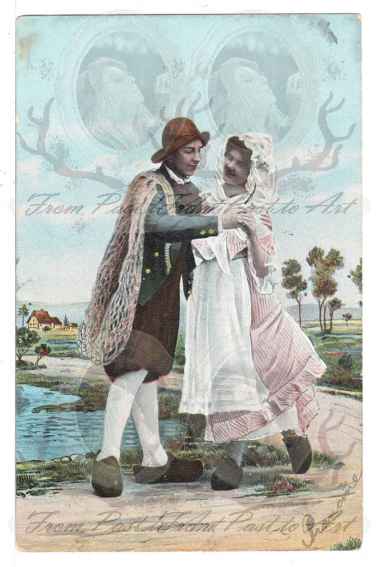 x 8 Authentic Vintage French Postcards - Handwritten Antique - Valentine Love Couples - 600dpi Scans - Out of Collection of more than 400 postcards