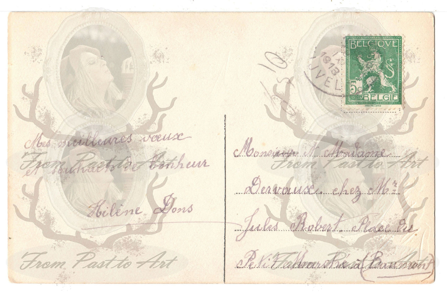 3 Authentic Vintage French Postcards - Handwritten Antique - Valentine Love Couples - 600dpi Scans - Out of Collection of more than 400 postcards