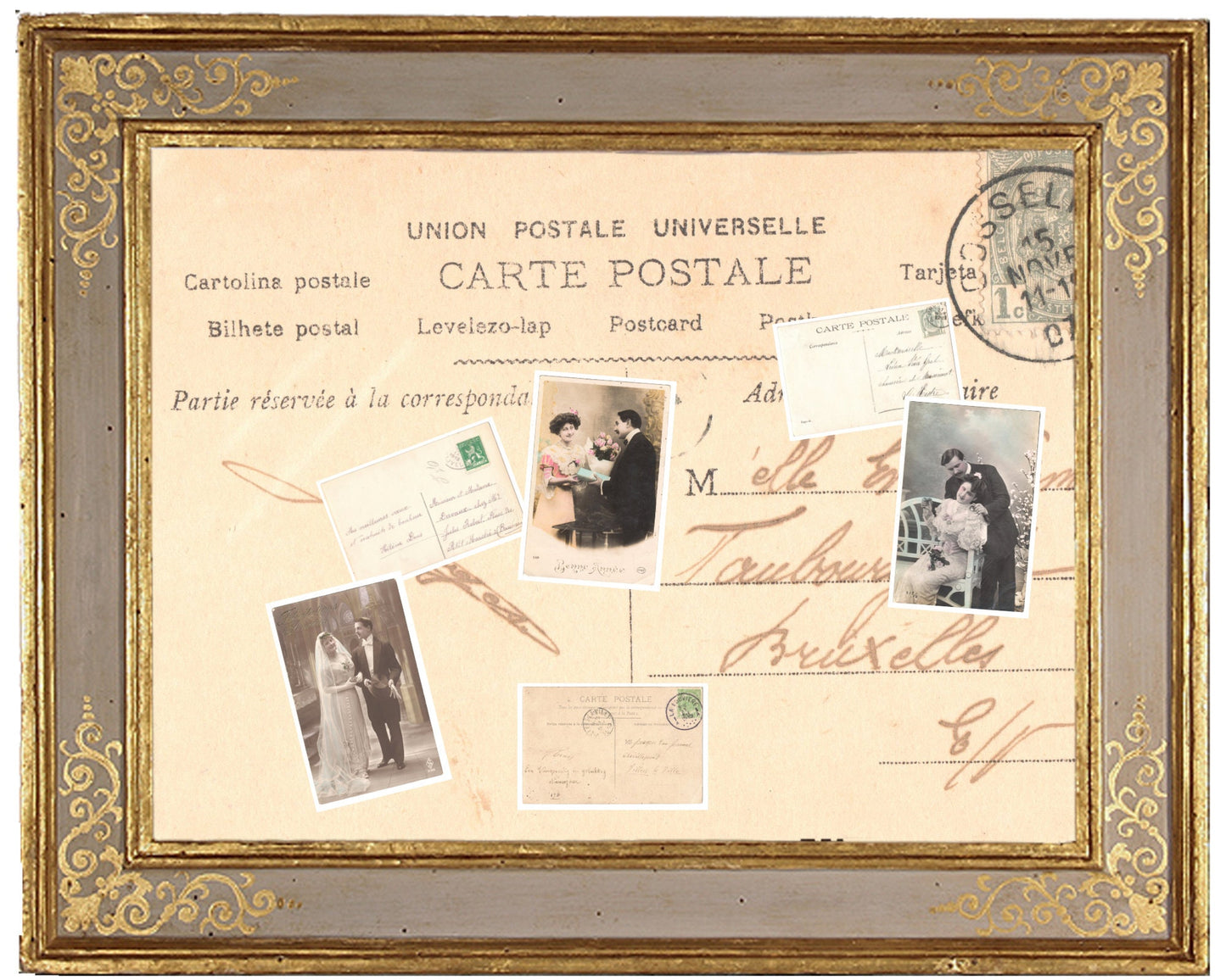 3 Authentic Vintage French Postcards - Handwritten Antique - Valentine Love Couples - 600dpi Scans - Out of Collection of more than 400 postcards