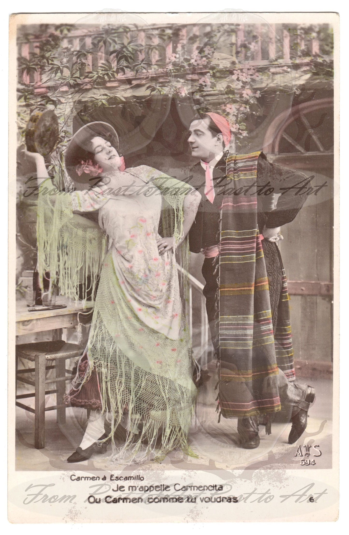 x 8 Authentic Vintage French, Spanish, Wallon Postcards - Love-Couples-Handwritten Antique - 600dpi Scans - Out of Collection of more than 400 postcards