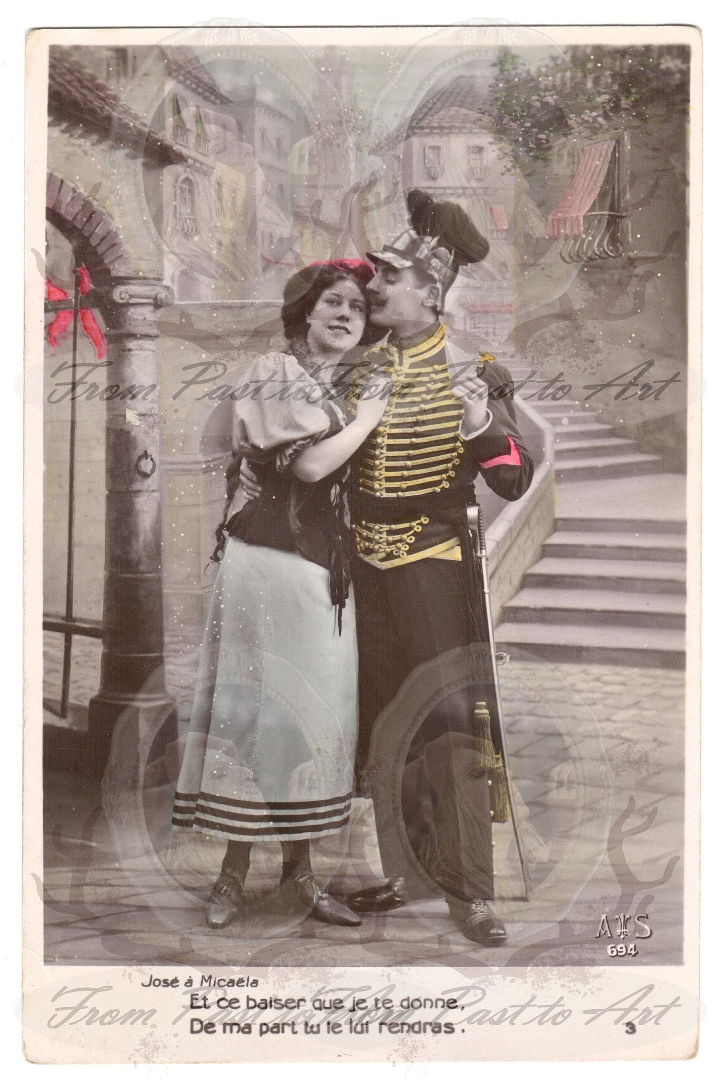 x 8 Authentic Vintage French, Spanish, Wallon Postcards - Love-Couples-Handwritten Antique - 600dpi Scans - Out of Collection of more than 400 postcards