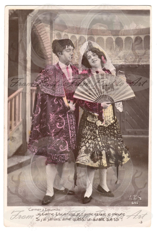 x 8 Authentic Vintage French, Spanish, Wallon Postcards - Love-Couples-Handwritten Antique - 600dpi Scans - Out of Collection of more than 400 postcards
