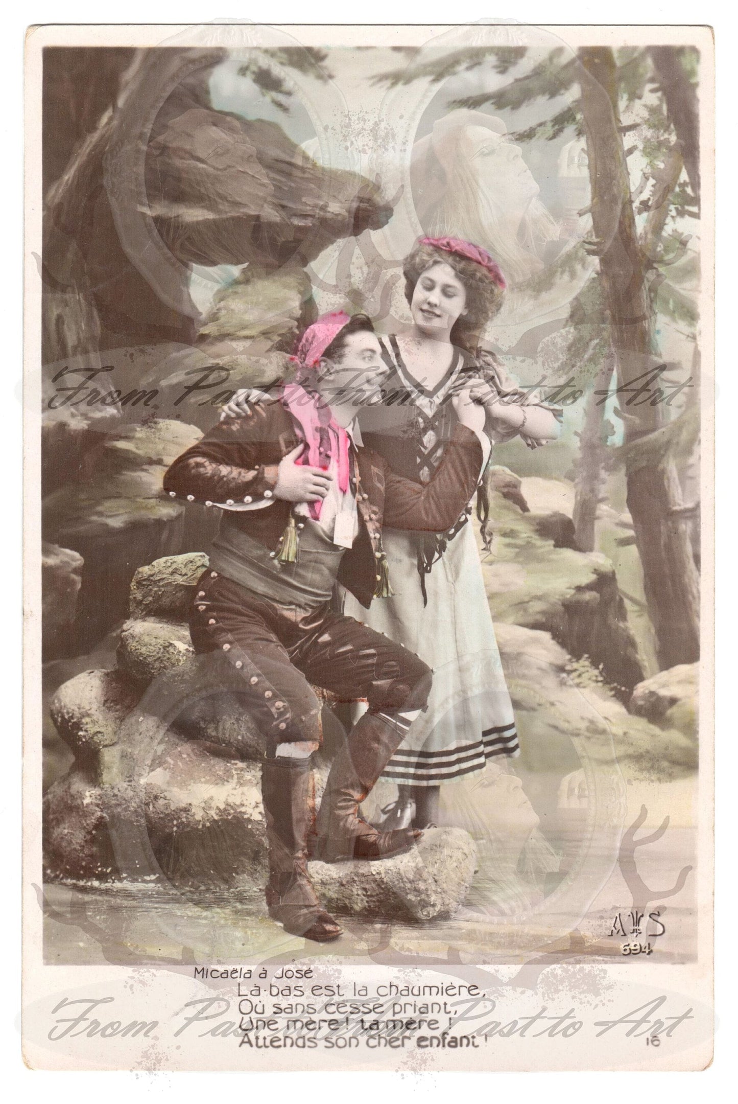 x 8 Authentic Vintage French, Spanish, Wallon Postcards - Love-Couples-Handwritten Antique - 600dpi Scans - Out of Collection of more than 400 postcards