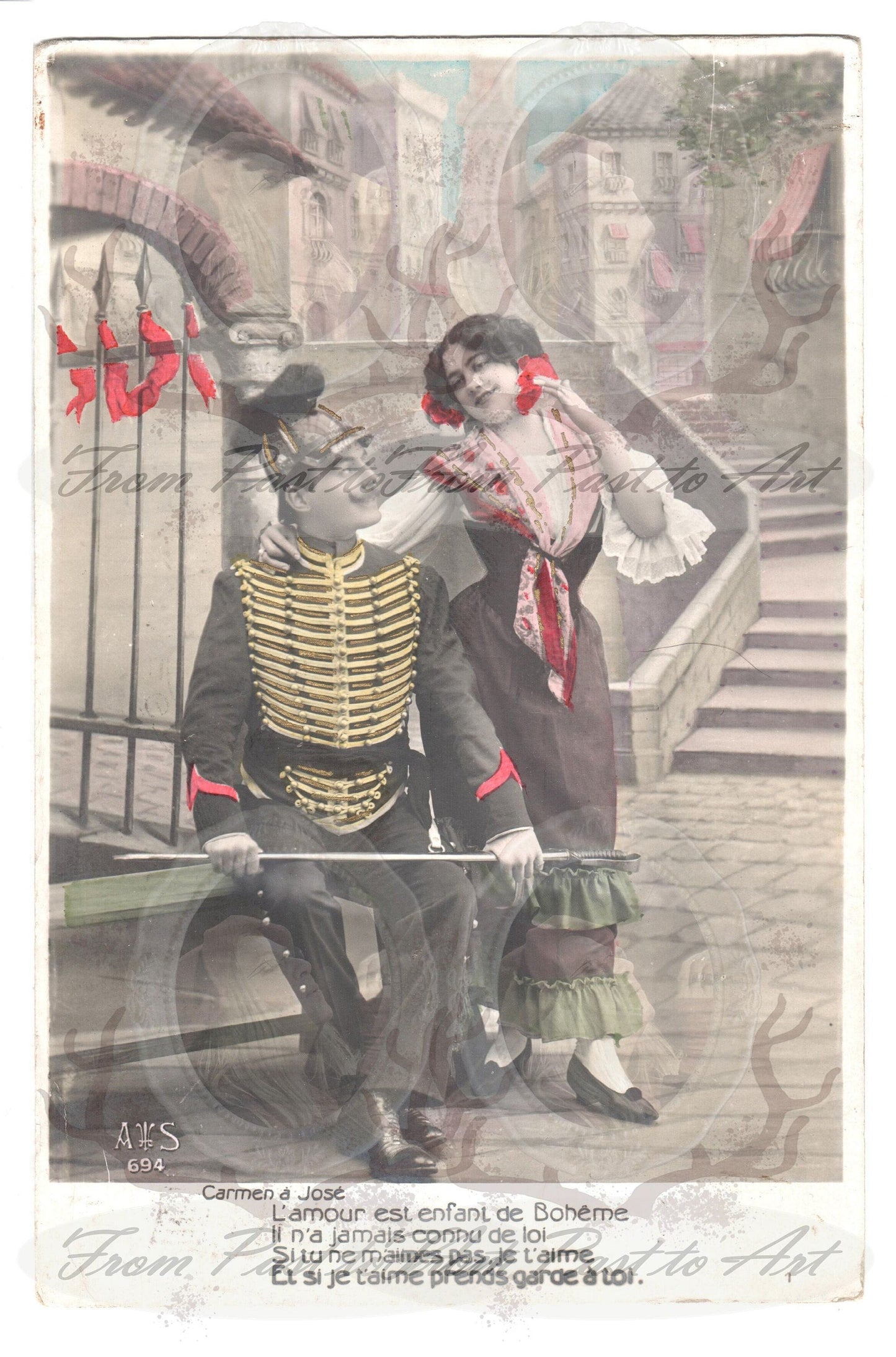 x 8 Authentic Vintage French, Spanish, Wallon Postcards - Love-Couples-Handwritten Antique - 600dpi Scans - Out of Collection of more than 400 postcards