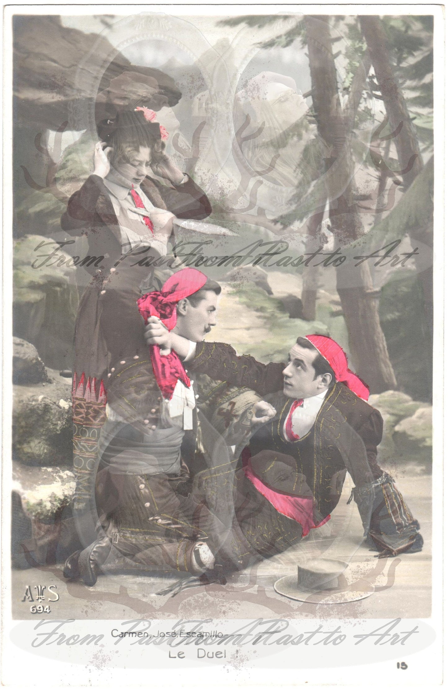 5 Authentic Vintage French, Spanish, Wallon Postcards - Love-Couples-Handwritten Antique - 600dpi Scans - Out of Collection of more than 400 postcards