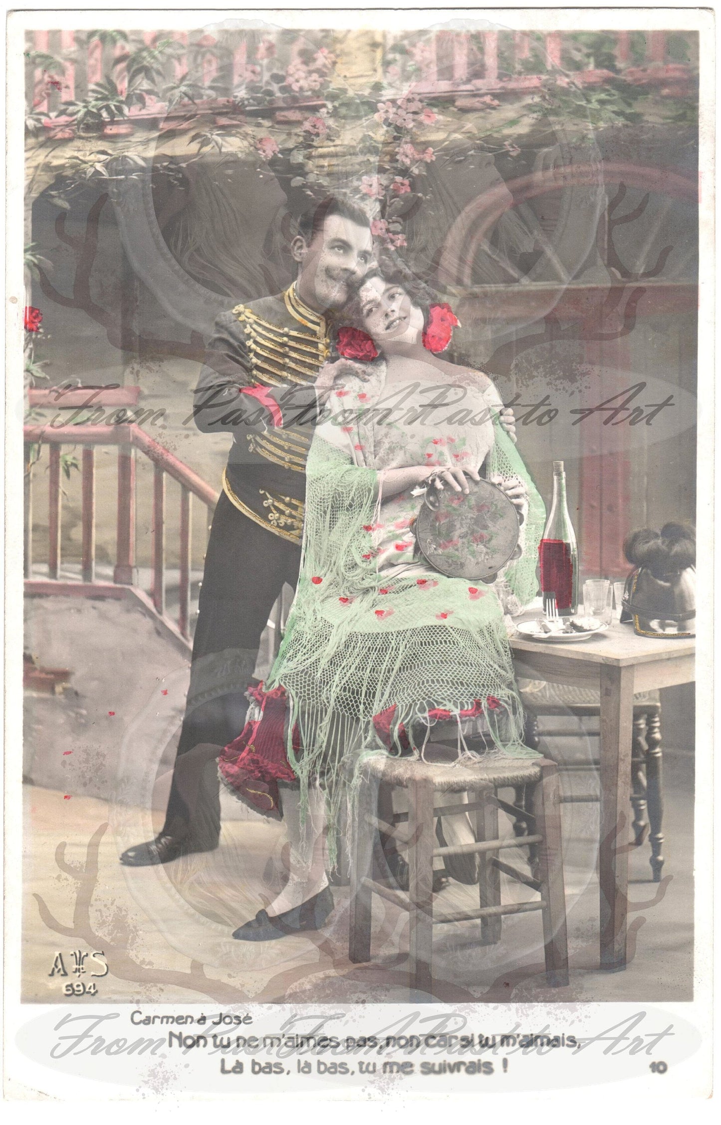 5 Authentic Vintage French, Spanish, Wallon Postcards - Love-Couples-Handwritten Antique - 600dpi Scans - Out of Collection of more than 400 postcards