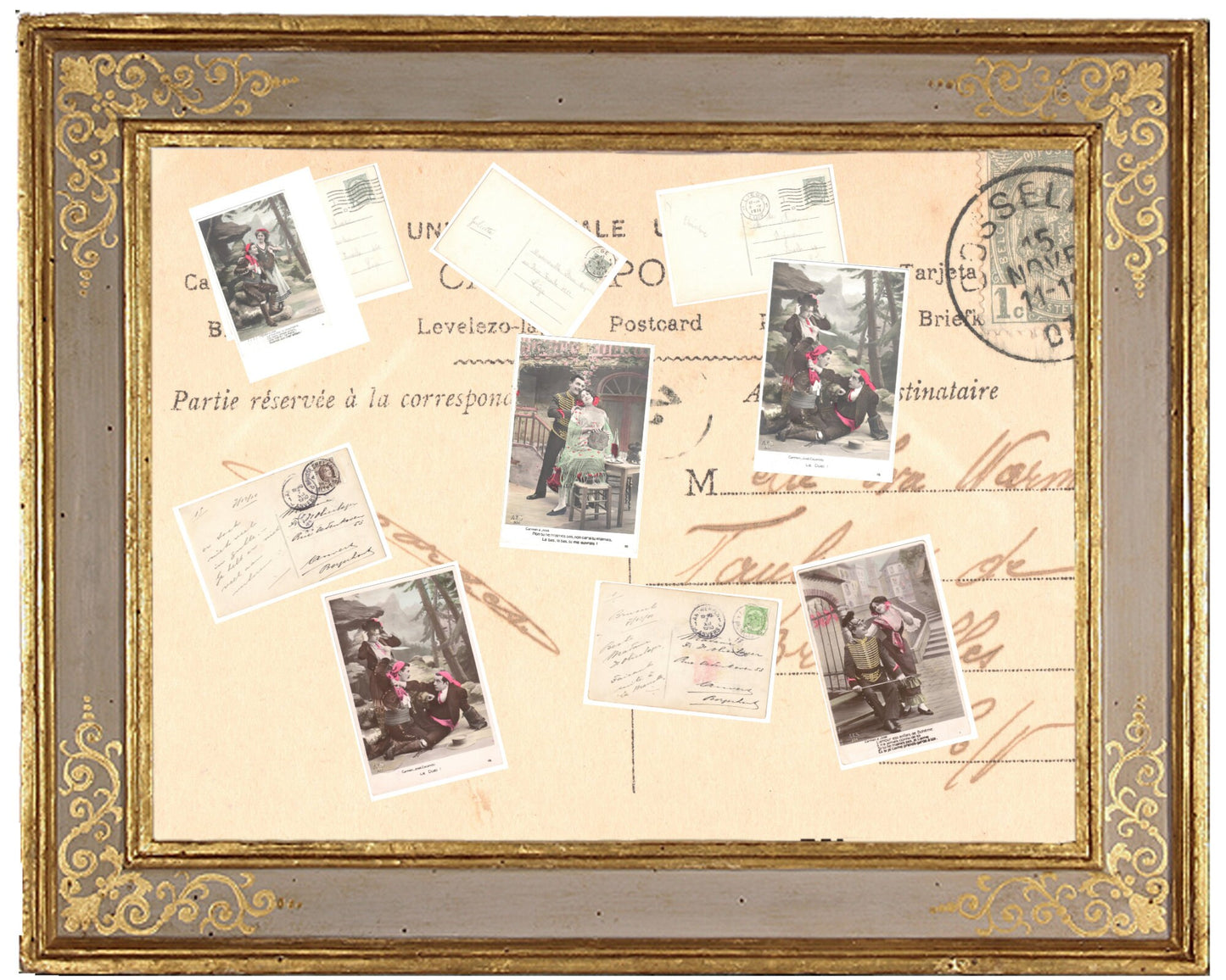 5 Authentic Vintage French, Spanish, Wallon Postcards - Love-Couples-Handwritten Antique - 600dpi Scans - Out of Collection of more than 400 postcards