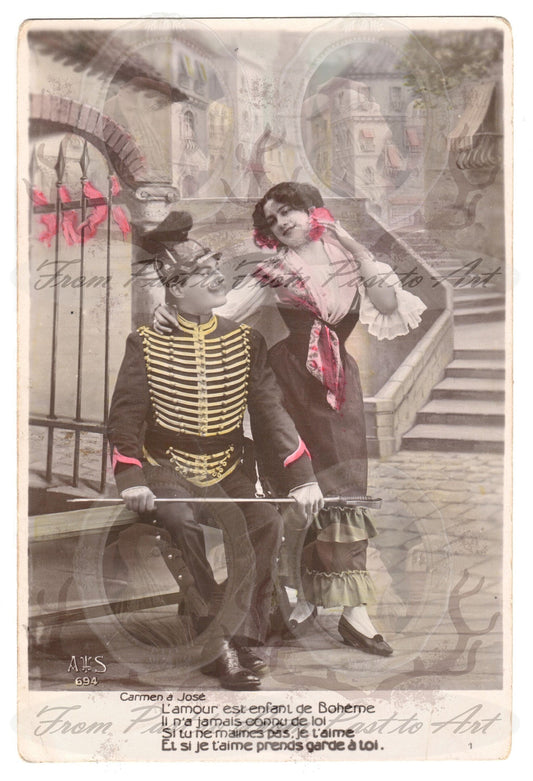5 Authentic Vintage French, Spanish, Wallon Postcards - Love-Couples-Handwritten Antique - 600dpi Scans - Out of Collection of more than 400 postcards