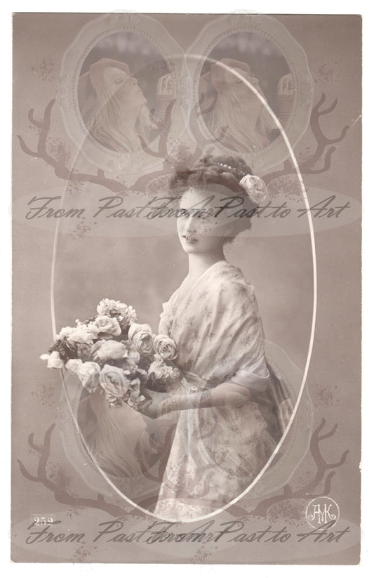 x 8 Authentic Vintage French Postcards - Handwritten Antique - Women-Romantic-Occasions 600dpi Scans - Out of Collection of more than 400 postcards