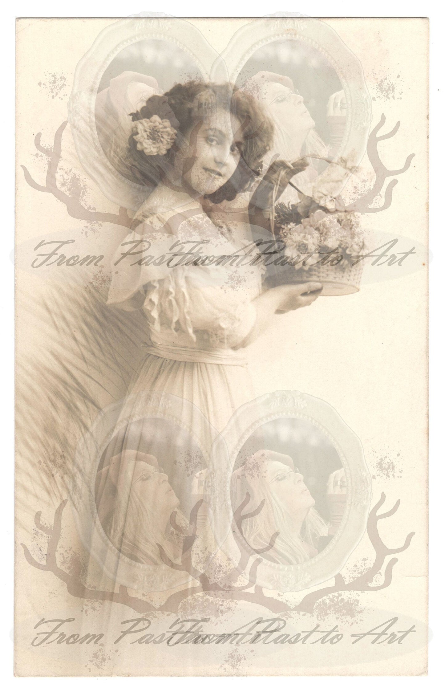 x 8 Authentic Vintage French Postcards - Handwritten Antique - Women-Romantic-Occasions 600dpi Scans - Out of Collection of more than 400 postcards