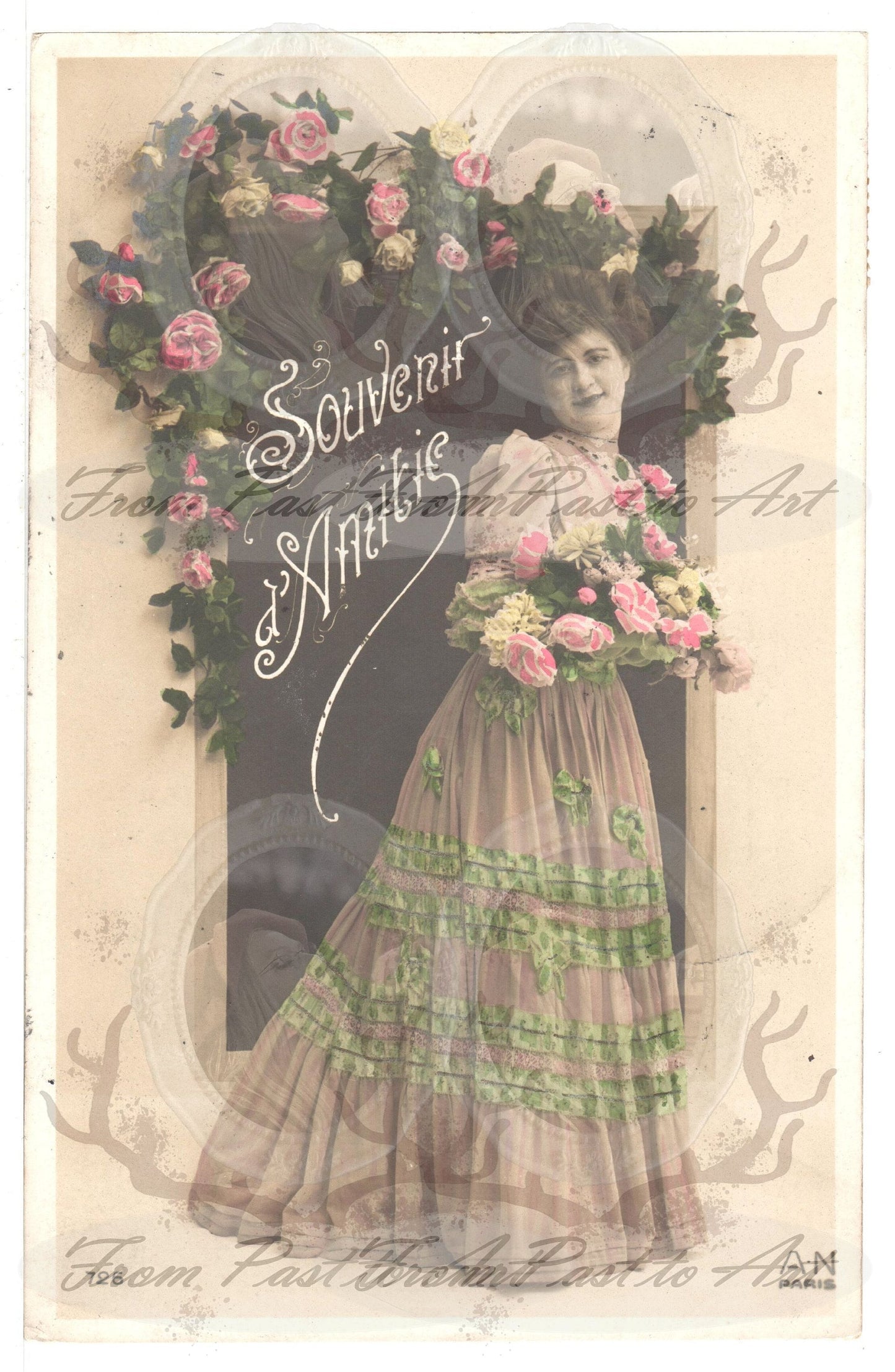 x 8 Authentic Vintage French Postcards - Handwritten Antique - Women-Romantic-Occasions 600dpi Scans - Out of Collection of more than 400 postcards