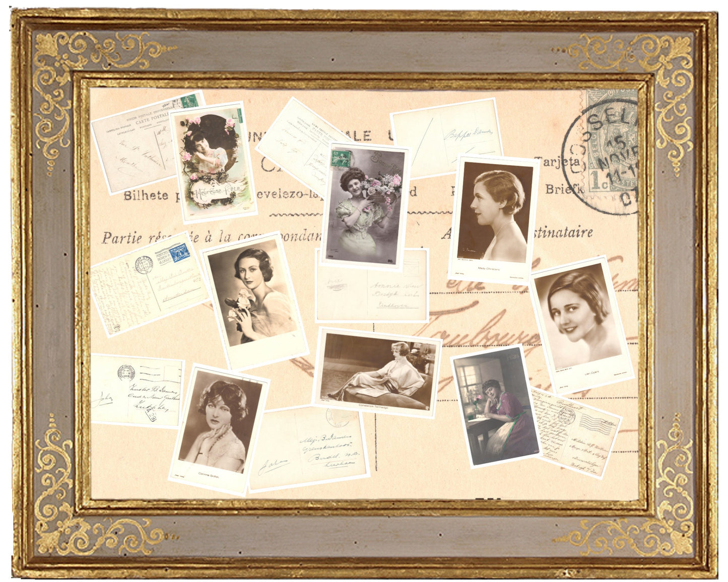 x 8 Authentic Vintage French Postcards - Handwritten Antique - Women-Romantic-Occasions 600dpi Scans - Out of Collection of more than 400 postcards