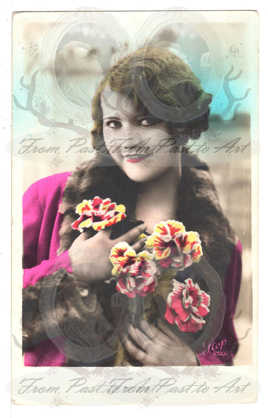 7 Authentic Vintage French Postcards - Handwritten Antique - Women-Romantic-Occasions 600dpi Scans - Out of Collection of more than 400 postcards