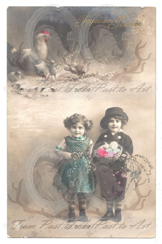 x 4 Authentic Vintage French Postcards - Handwritten Antique - Baby-Children-Occasions- Easter 600dpi Scans - Out of Collection of more than 400 postcards