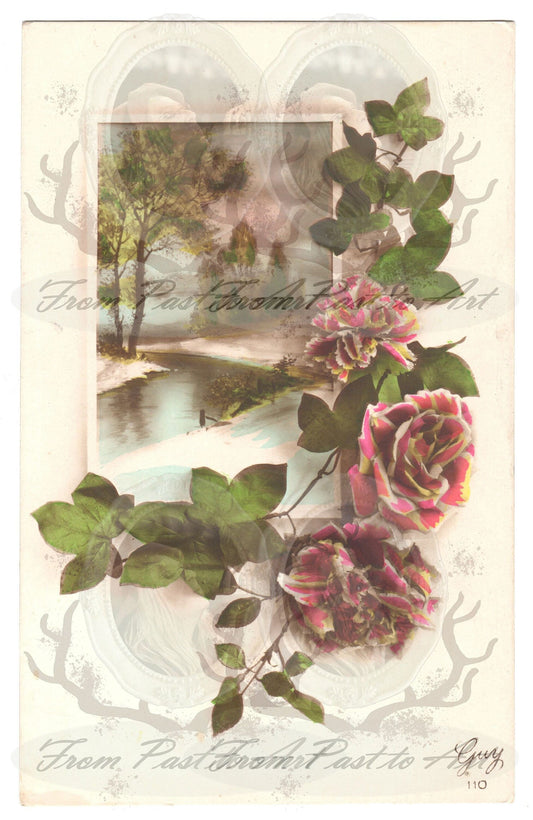 7 Authentic Vintage French Postcards - Handwritten Antique - Flowers- Roses- Occasions-Wishes - 600dpi Scans - Out of Collection of more than 400 postcards
