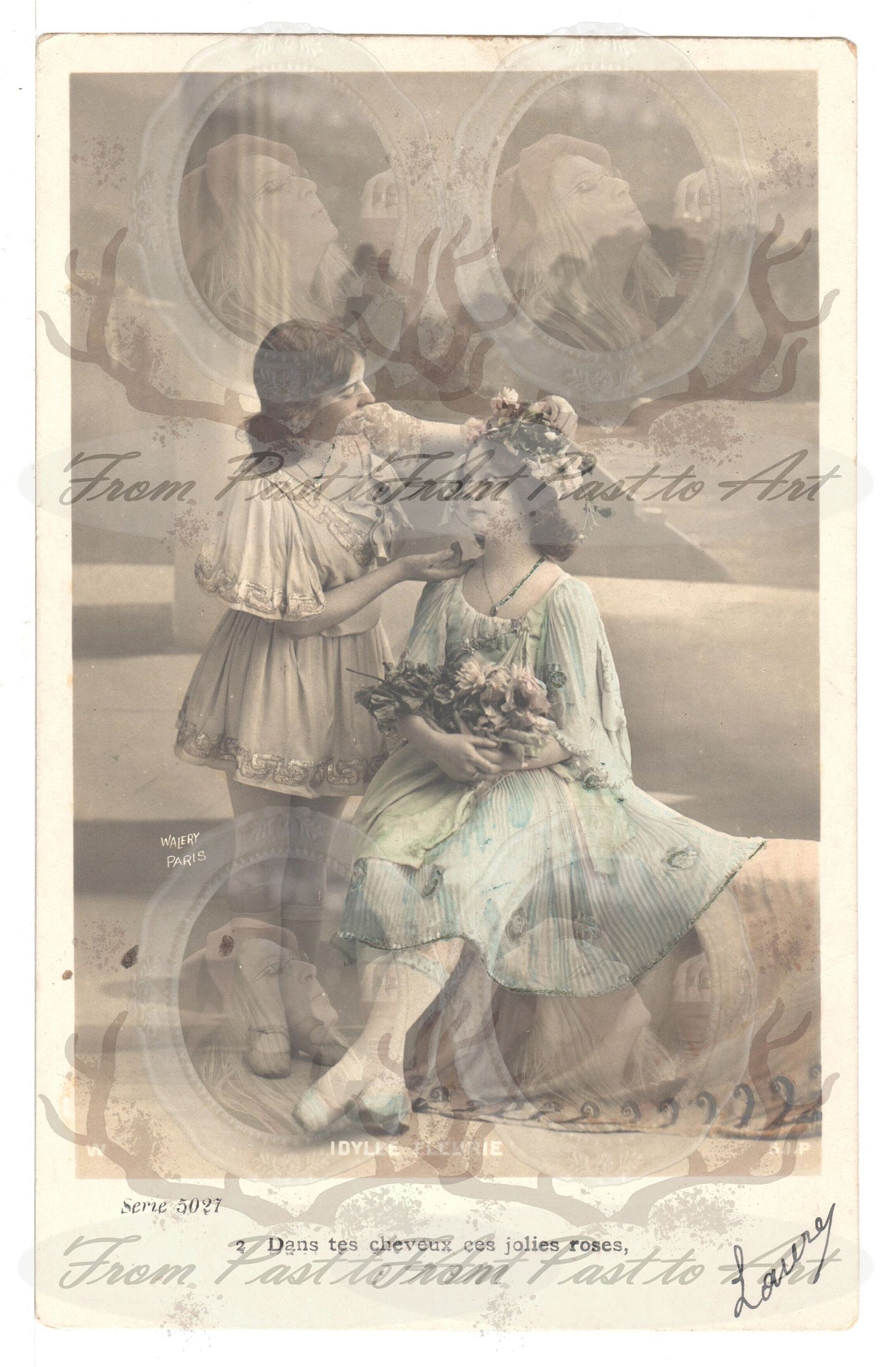 x 8 Authentic Vintage French Postcards - Handwritten Antique - Woman-Children - Edwardian-600dpi Scans - Out of Collection of more than 400 postcards