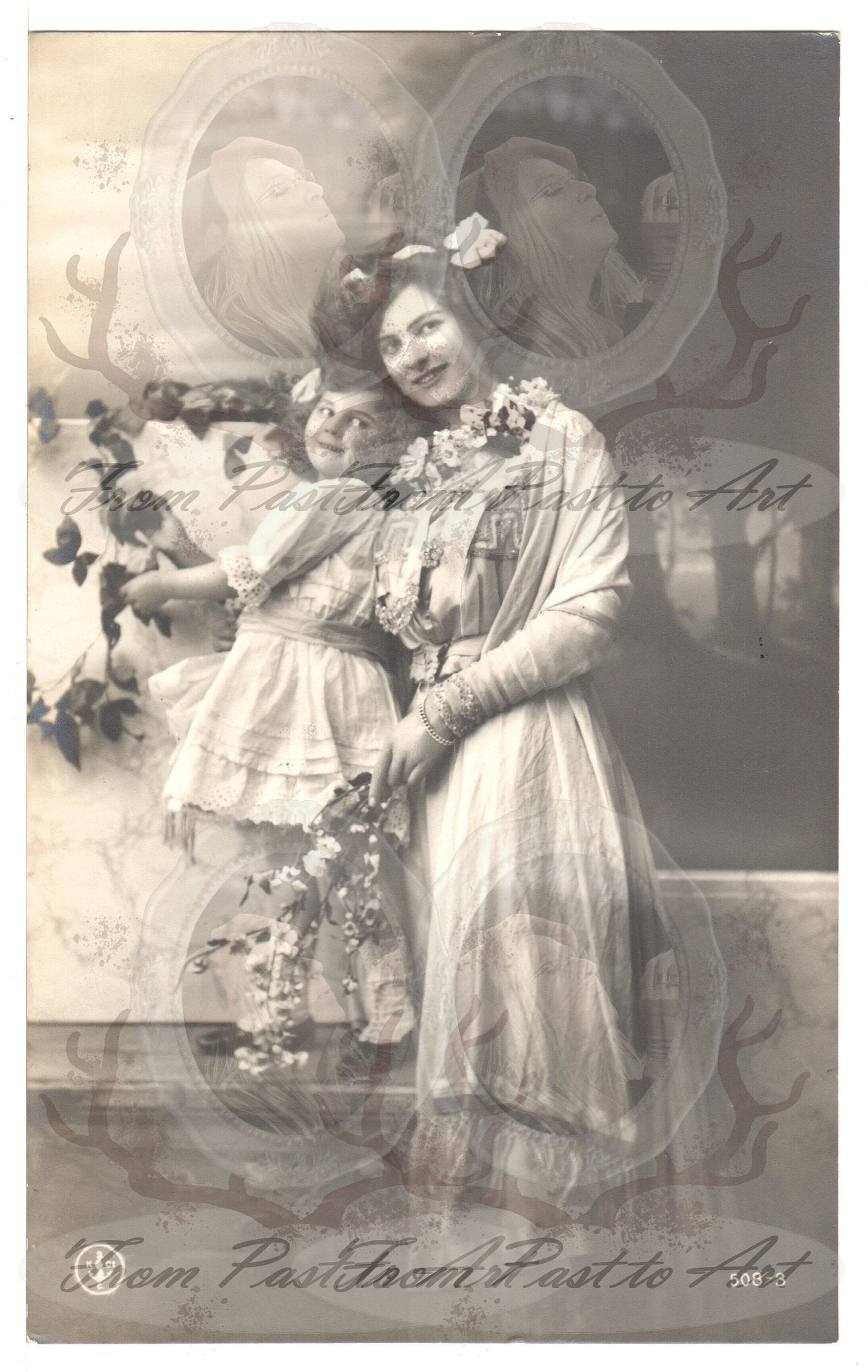 x 8 Authentic Vintage French Postcards - Handwritten Antique - Woman-Children - Edwardian-600dpi Scans - Out of Collection of more than 400 postcards