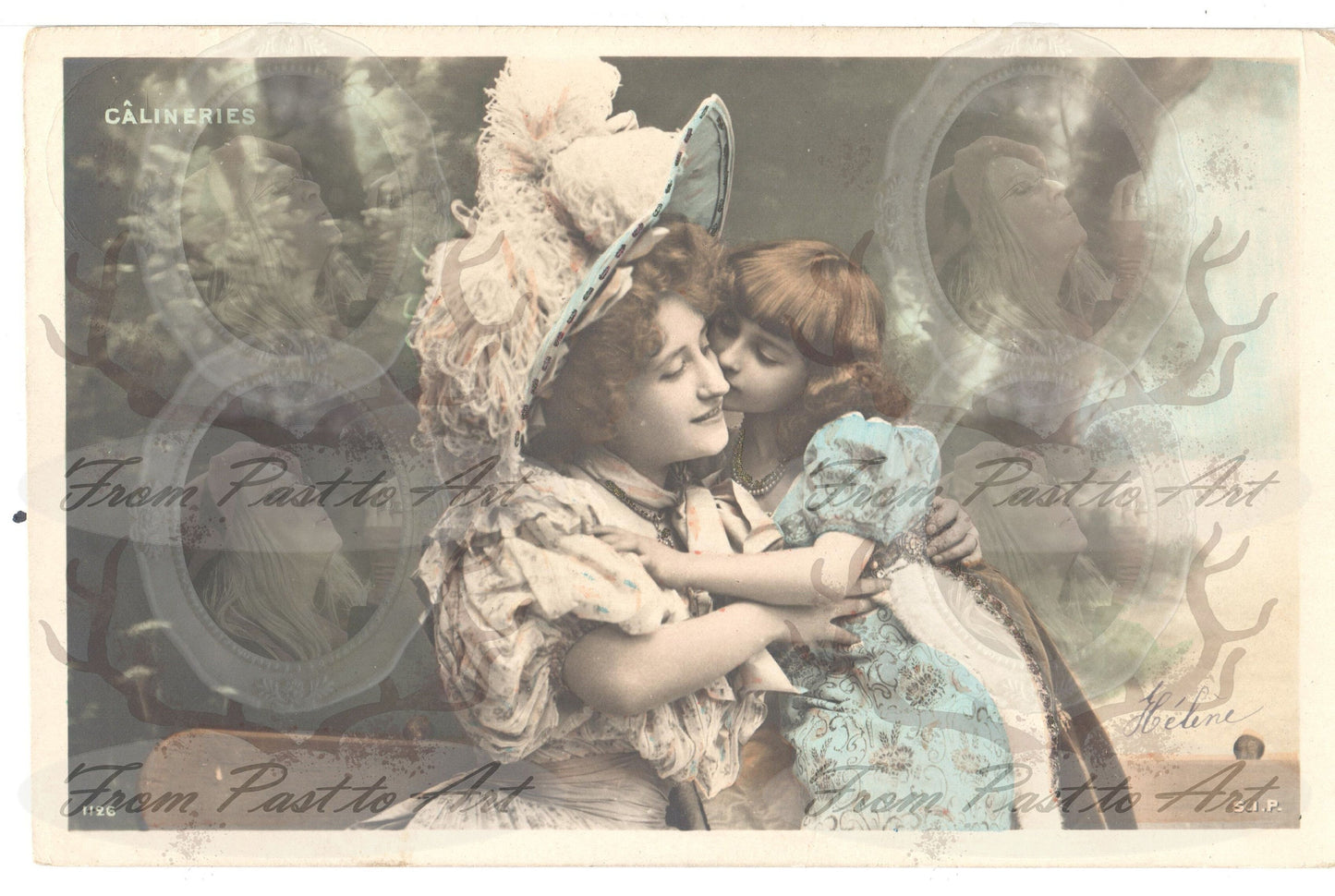 x 8 Authentic Vintage French Postcards - Handwritten Antique - Woman-Children - Edwardian-600dpi Scans - Out of Collection of more than 400 postcards