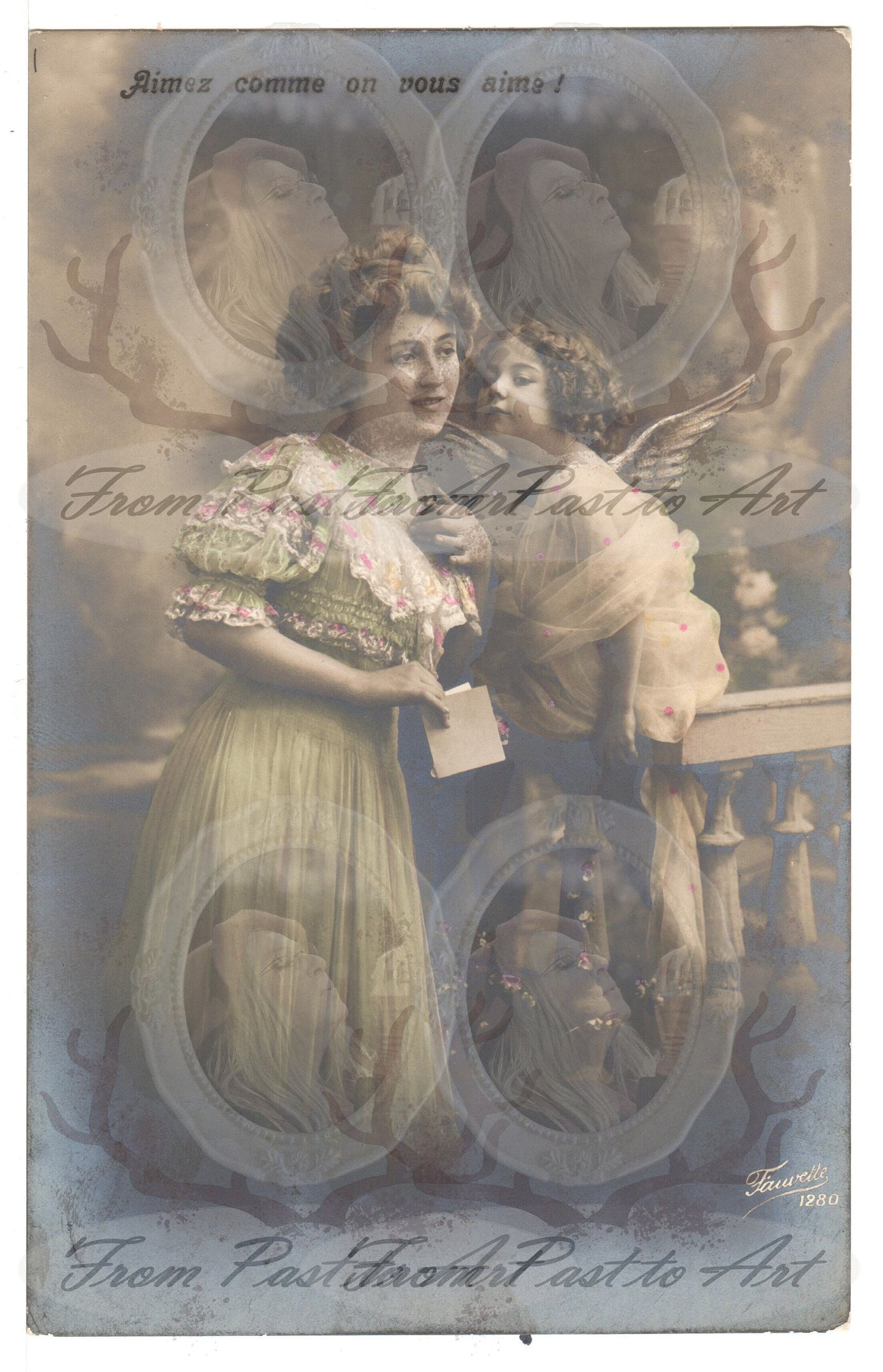 x 8 Authentic Vintage French Postcards - Handwritten Antique - Woman-Children - Edwardian-600dpi Scans - Out of Collection of more than 400 postcards