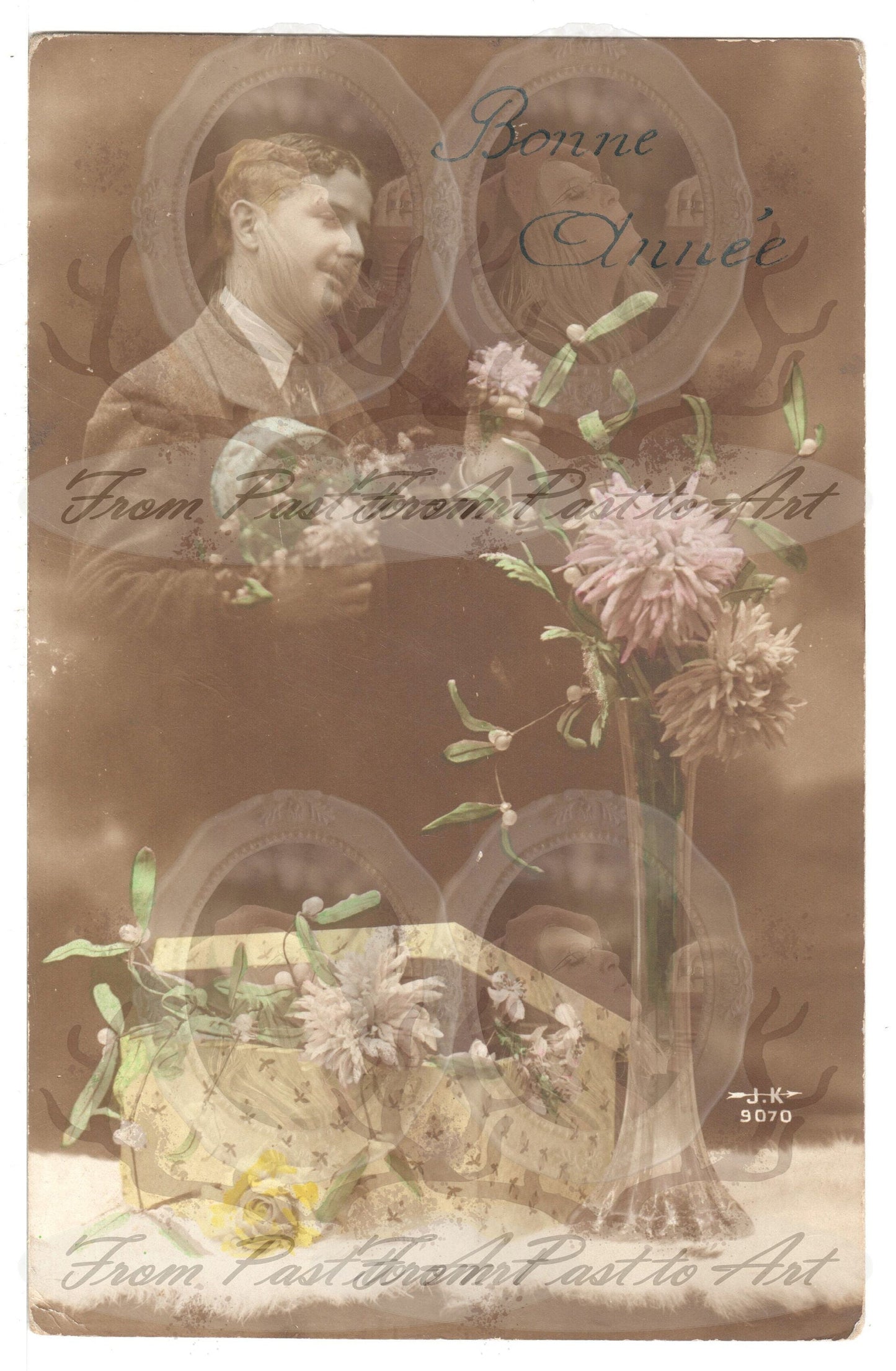 x 8 Authentic Vintage French Postcards - Handwritten Antique - Happy New Year- Holidays - Greetings- Children-600dpi Scans - Out of Collection of more than 400 postcards