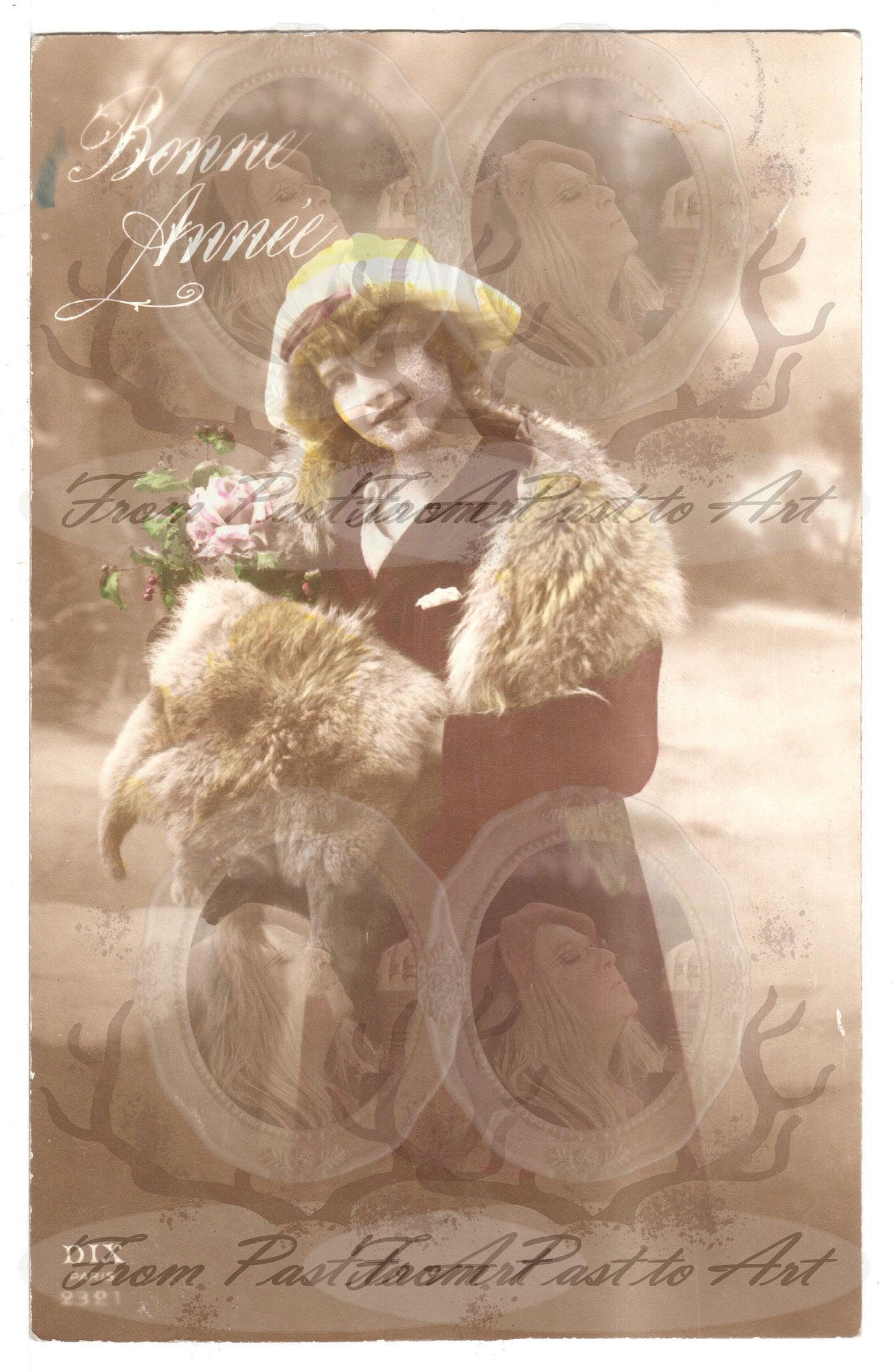 x 8 Authentic Vintage French Postcards - Handwritten Antique - Happy New Year- Holidays - Greetings- Children-600dpi Scans - Out of Collection of more than 400 postcards