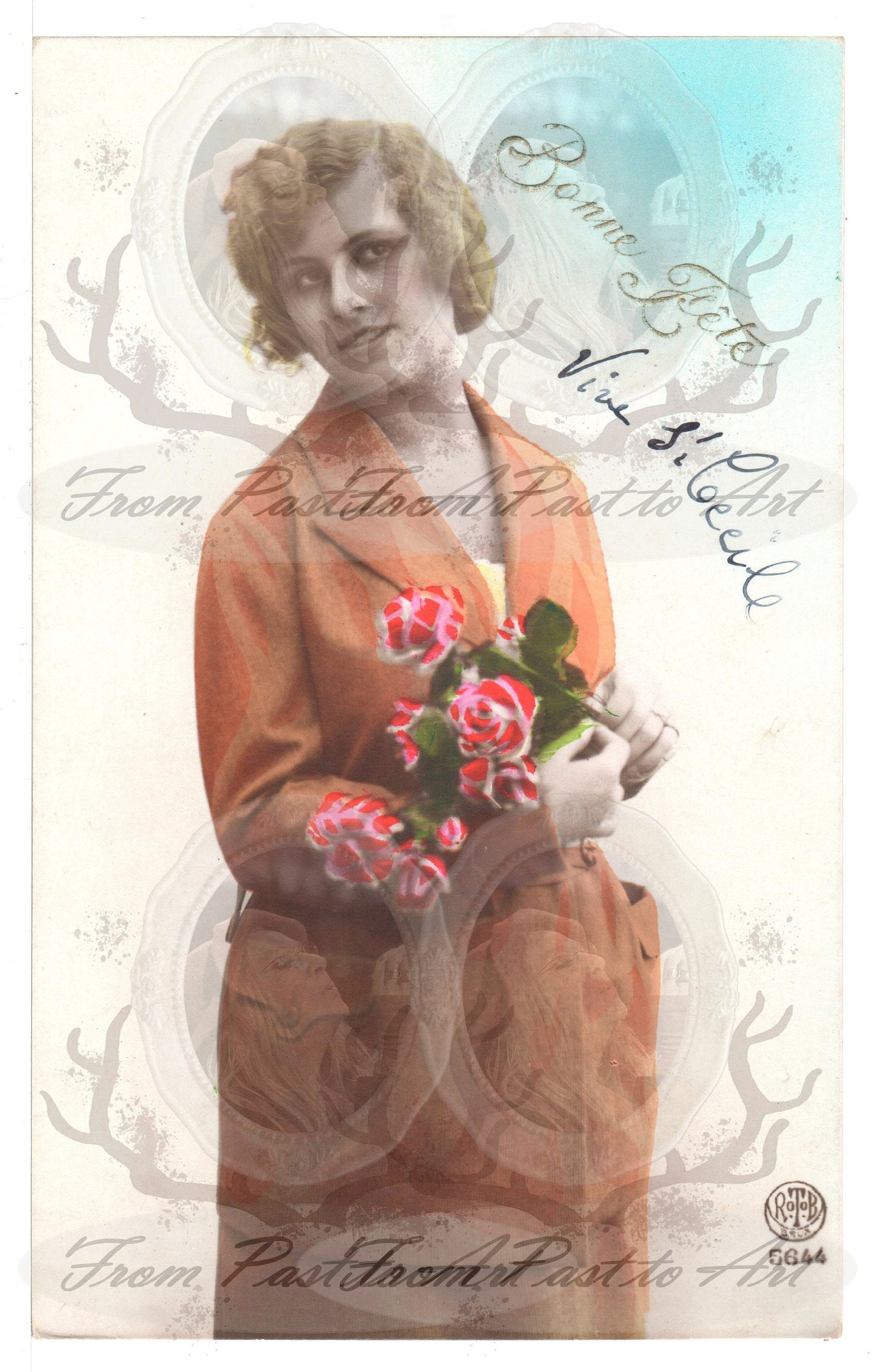 x 8 Authentic Vintage French Postcards - Handwritten Antique - Happy New Year- Holidays - Greetings- Children-600dpi Scans - Out of Collection of more than 400 postcards
