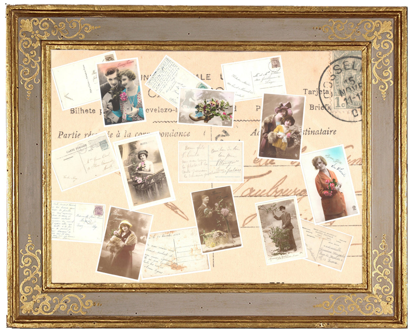 x 8 Authentic Vintage French Postcards - Handwritten Antique - Happy New Year- Holidays - Greetings- Children-600dpi Scans - Out of Collection of more than 400 postcards