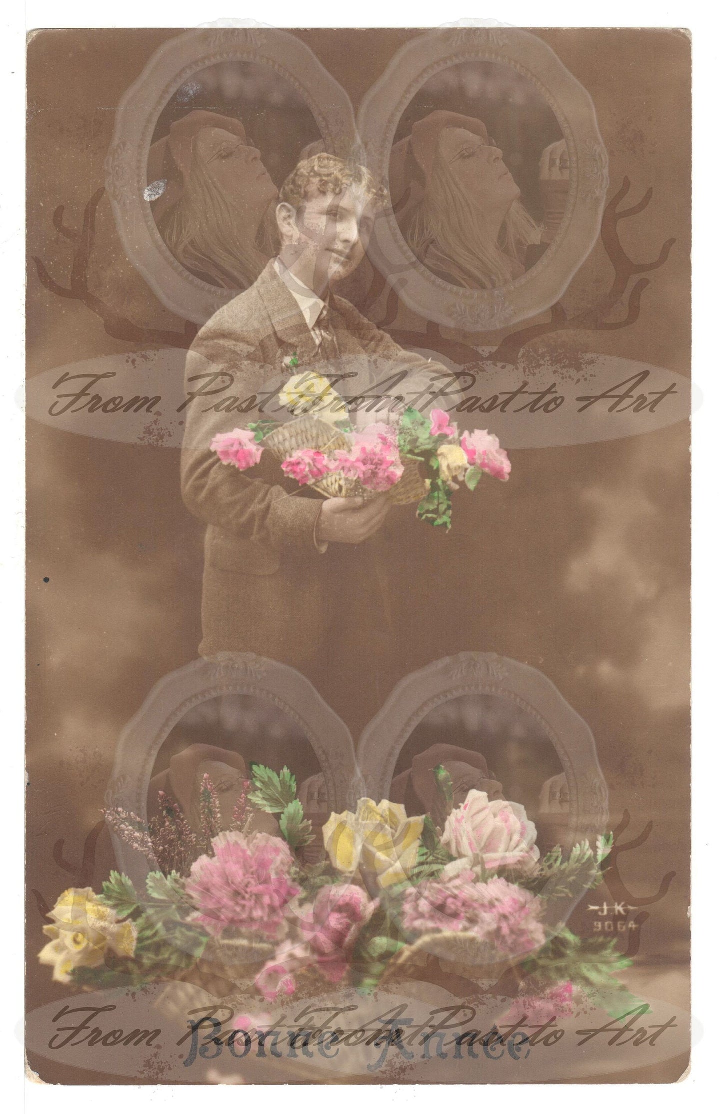 x 8 Authentic Vintage French Postcards - Handwritten Antique - Happy New Year- Holidays - Greetings- Children-600dpi Scans - Out of Collection of more than 400 postcards