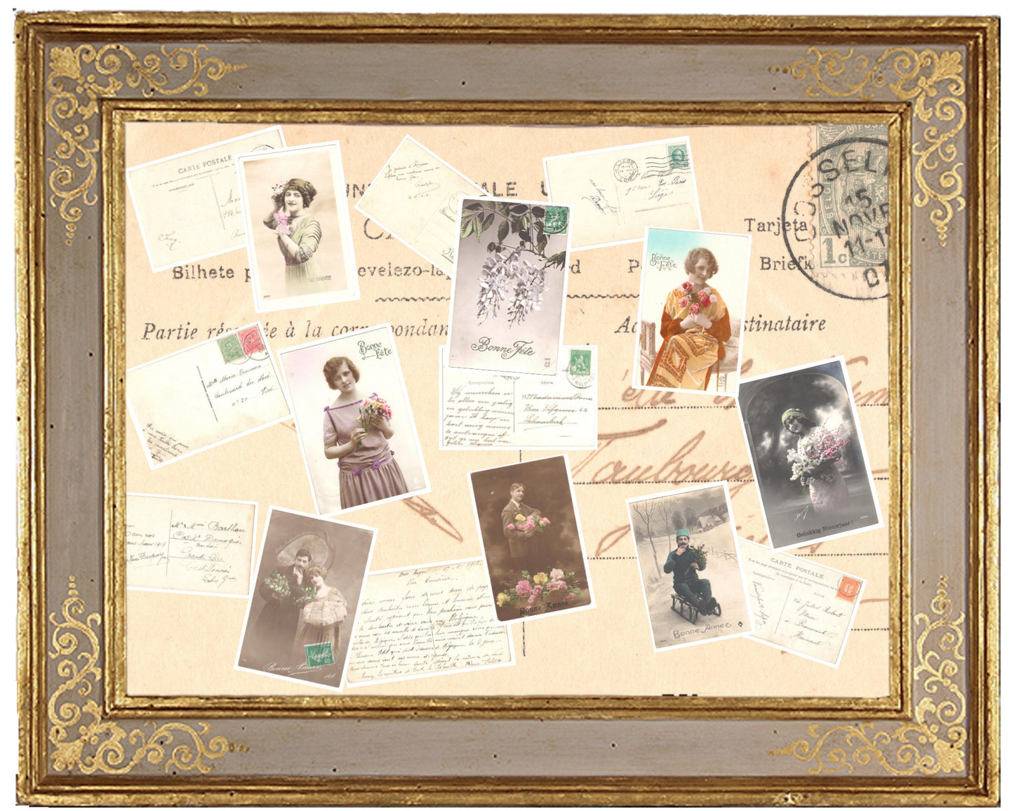 x 8 Authentic Vintage French Postcards - Handwritten Antique - Happy New Year- Holidays - Greetings- Children-600dpi Scans - Out of Collection of more than 400 postcards