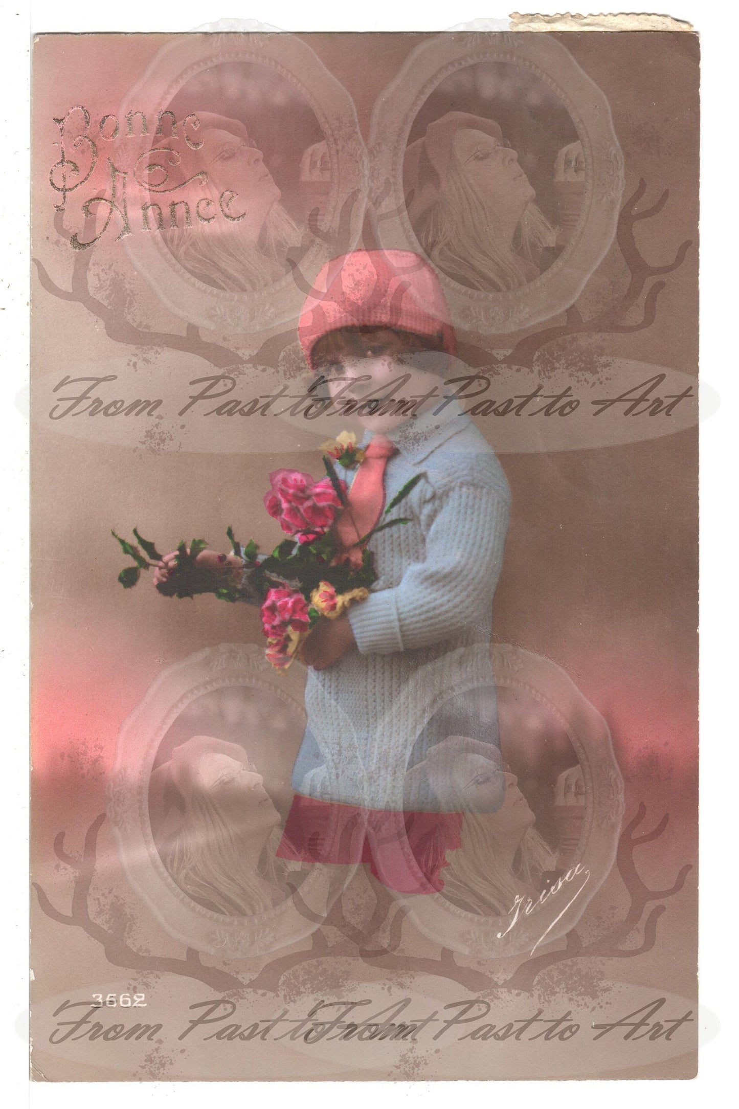 x 8 Authentic Vintage French Postcards - Handwritten Antique - Happy New Year- Holidays - Greetings- Children-600dpi Scans - Out of Collection of more than 400 postcards