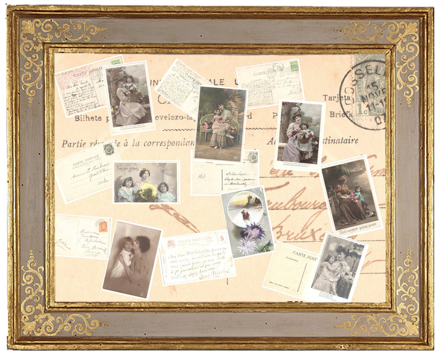 x 8 Authentic Vintage French Postcards - Handwritten Antique - Woman-Children - Edwardian-600dpi Scans - Out of Collection of more than 400 postcards