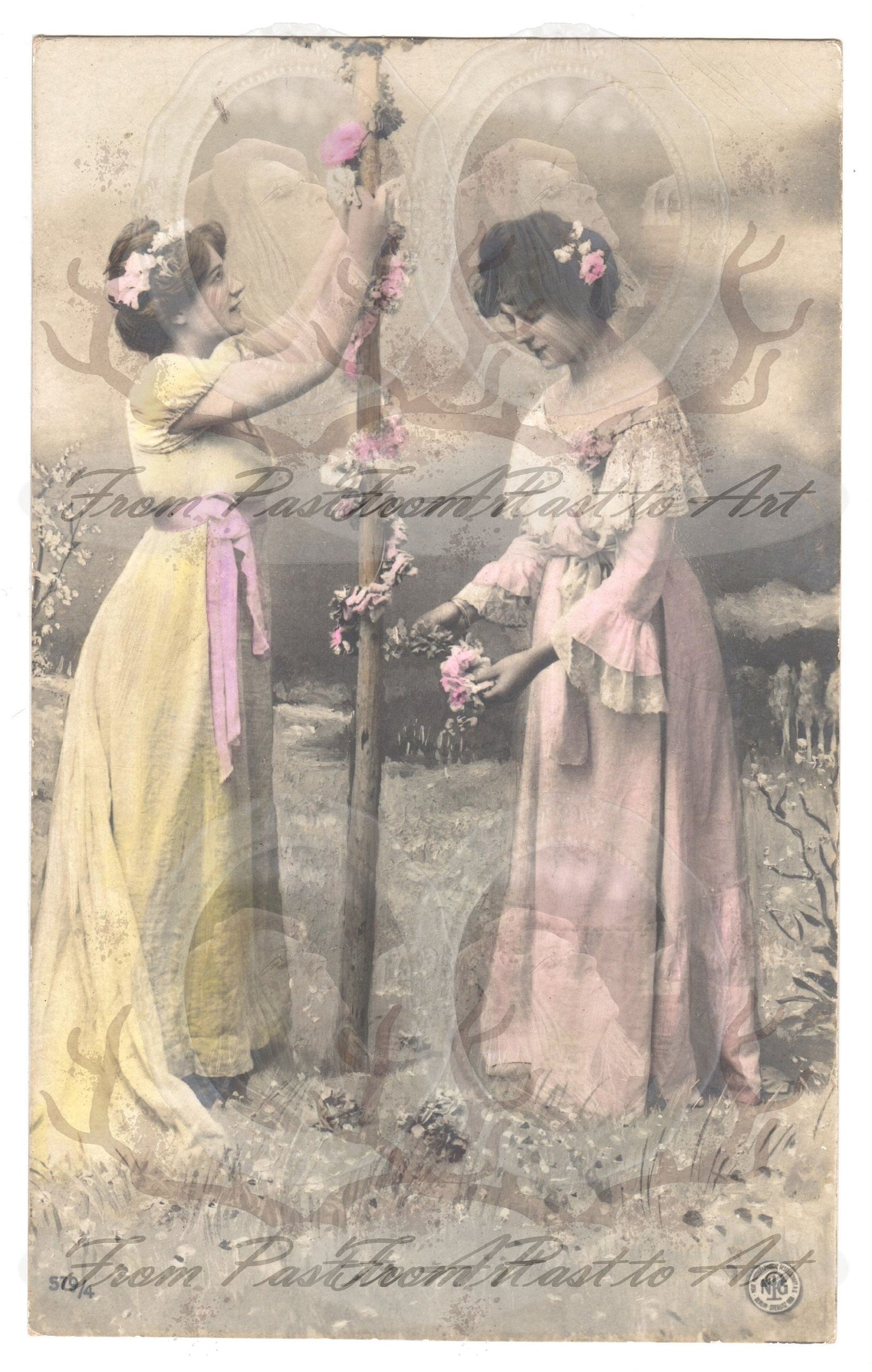 x 8 Authentic Vintage French Postcards - Handwritten Antique - 2 Women- Love-Couples - 600dpi Scans - Out of Collection of more than 400 postcards