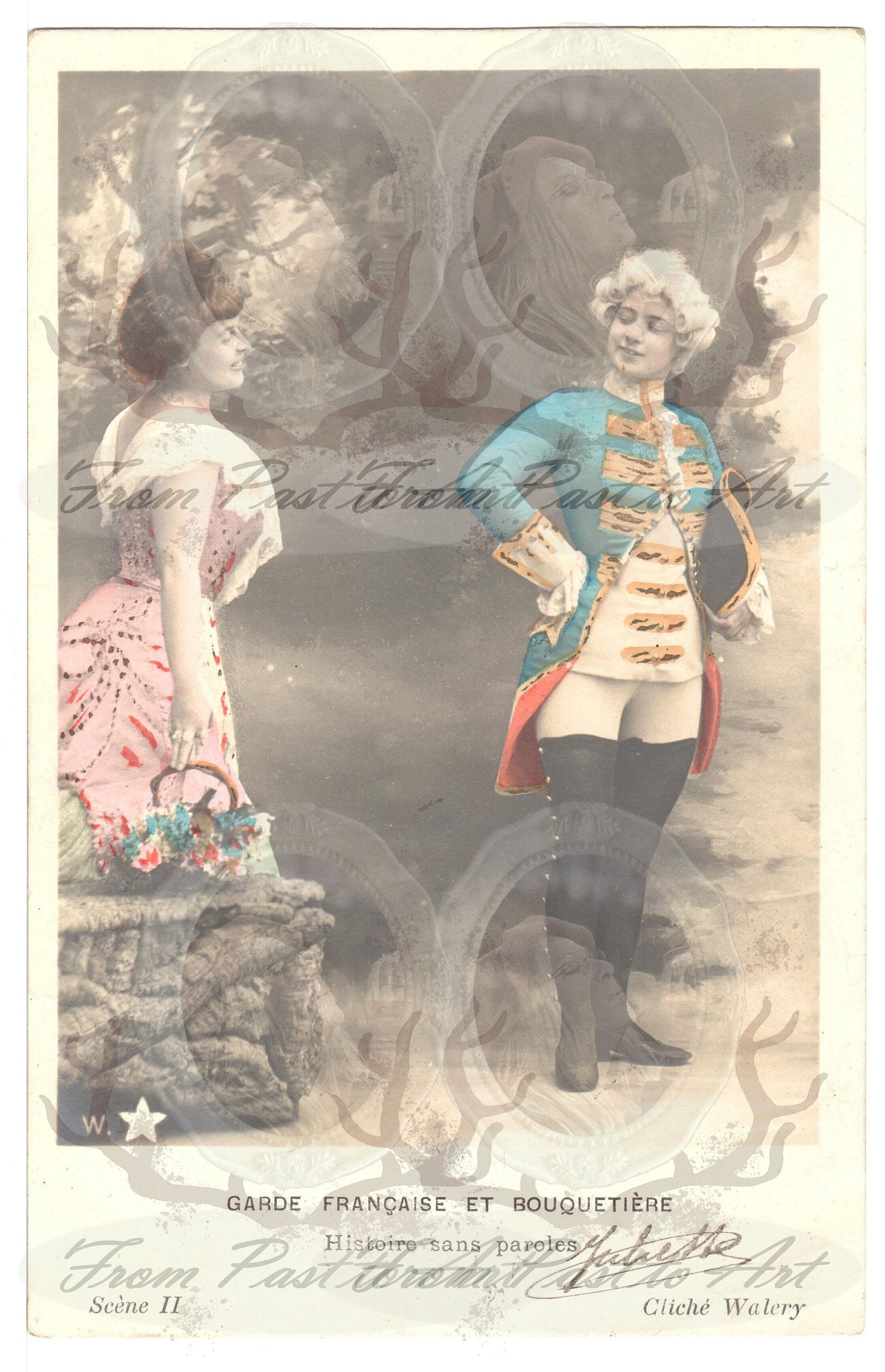 x 8 Authentic Vintage French Postcards - Handwritten Antique - 2 Women- Love-Couples - 600dpi Scans - Out of Collection of more than 400 postcards