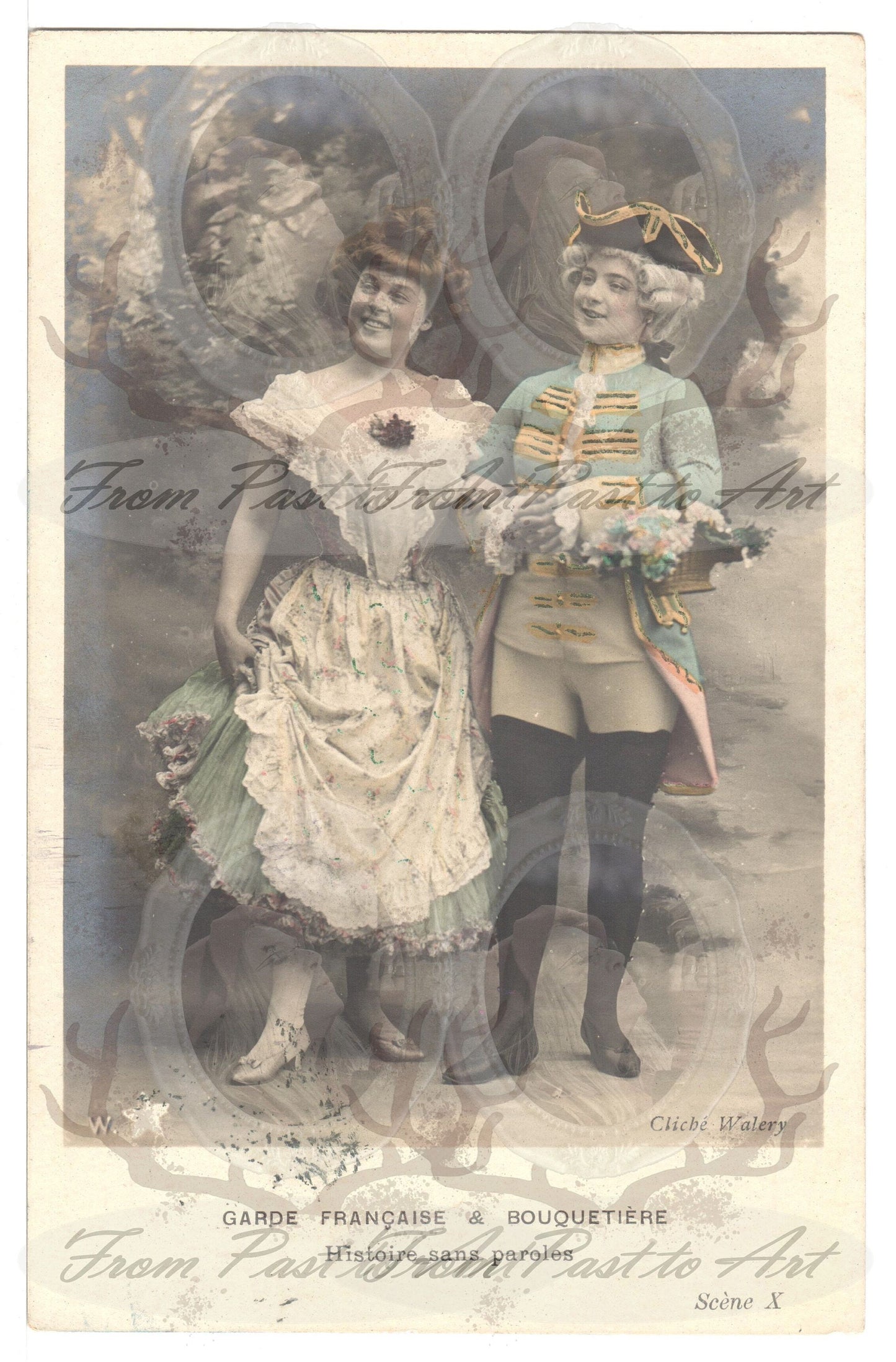 x 8 Authentic Vintage French Postcards - Handwritten Antique - 2 Women- Love-Couples - 600dpi Scans - Out of Collection of more than 400 postcards