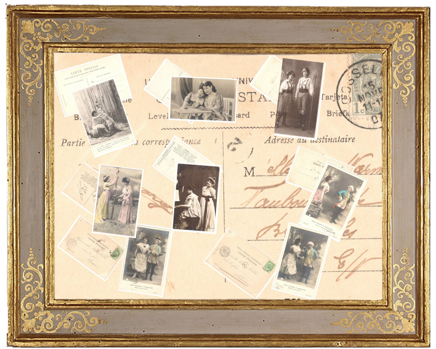 x 8 Authentic Vintage French Postcards - Handwritten Antique - 2 Women- Love-Couples - 600dpi Scans - Out of Collection of more than 400 postcards