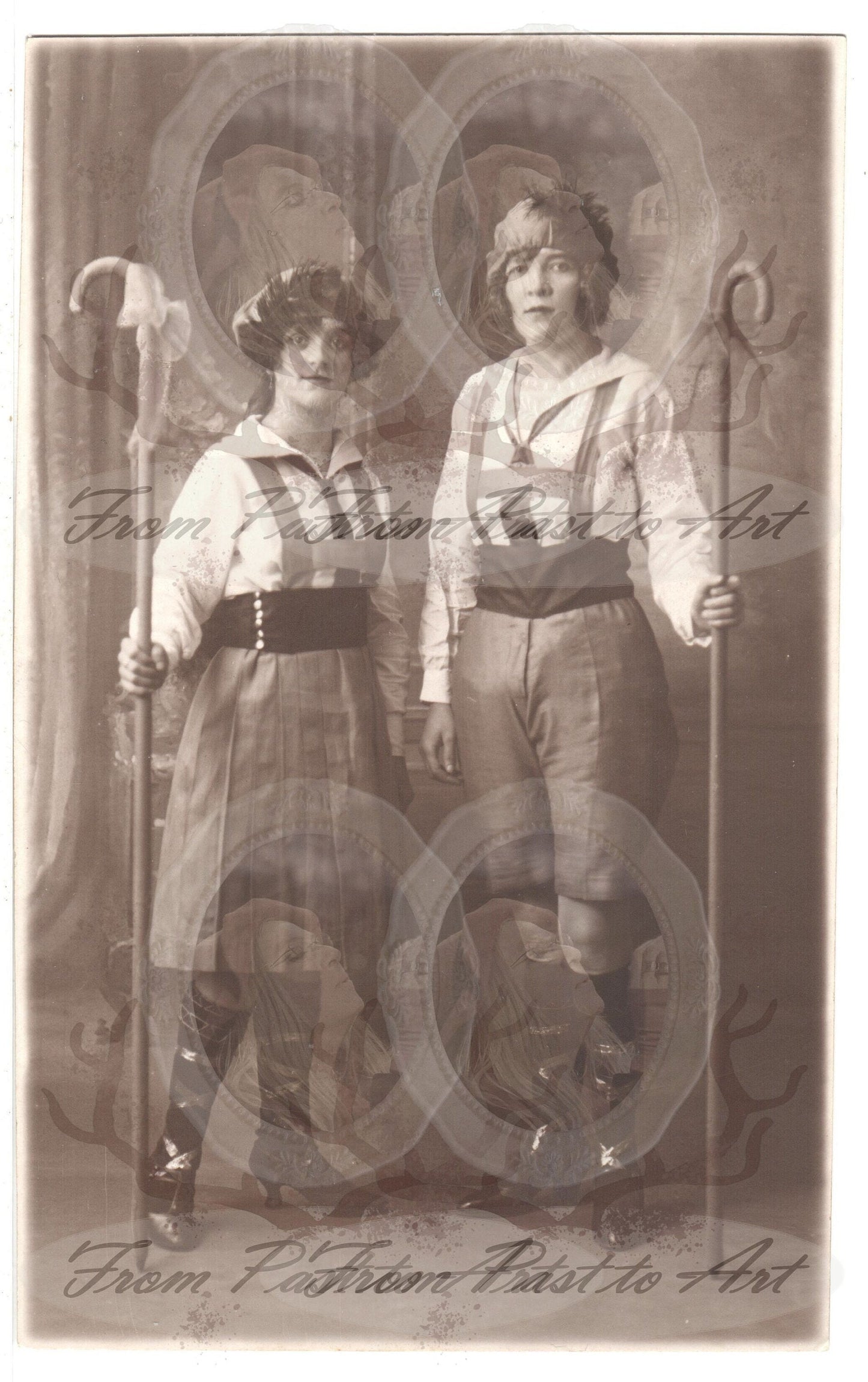 x 8 Authentic Vintage French Postcards - Handwritten Antique - 2 Women- Love-Couples - 600dpi Scans - Out of Collection of more than 400 postcards