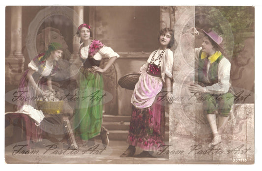 6 Authentic Vintage French Postcards - Handwritten Antique - 3 woman 1 man-flirting- 600dpi Scans - Out of Collection of more than 400 postcards