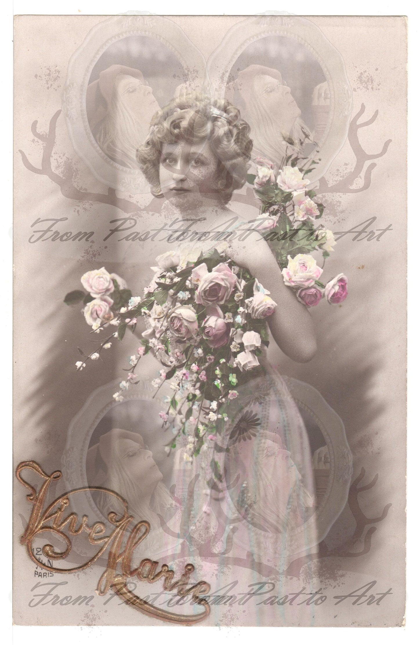 x 8 Authentic Vintage French Postcards - Handwritten Antique - Vive Sainte Marie- Jeanne d'Arc - Women- 600dpi Scans - Out of Collection of more than 400 postcards