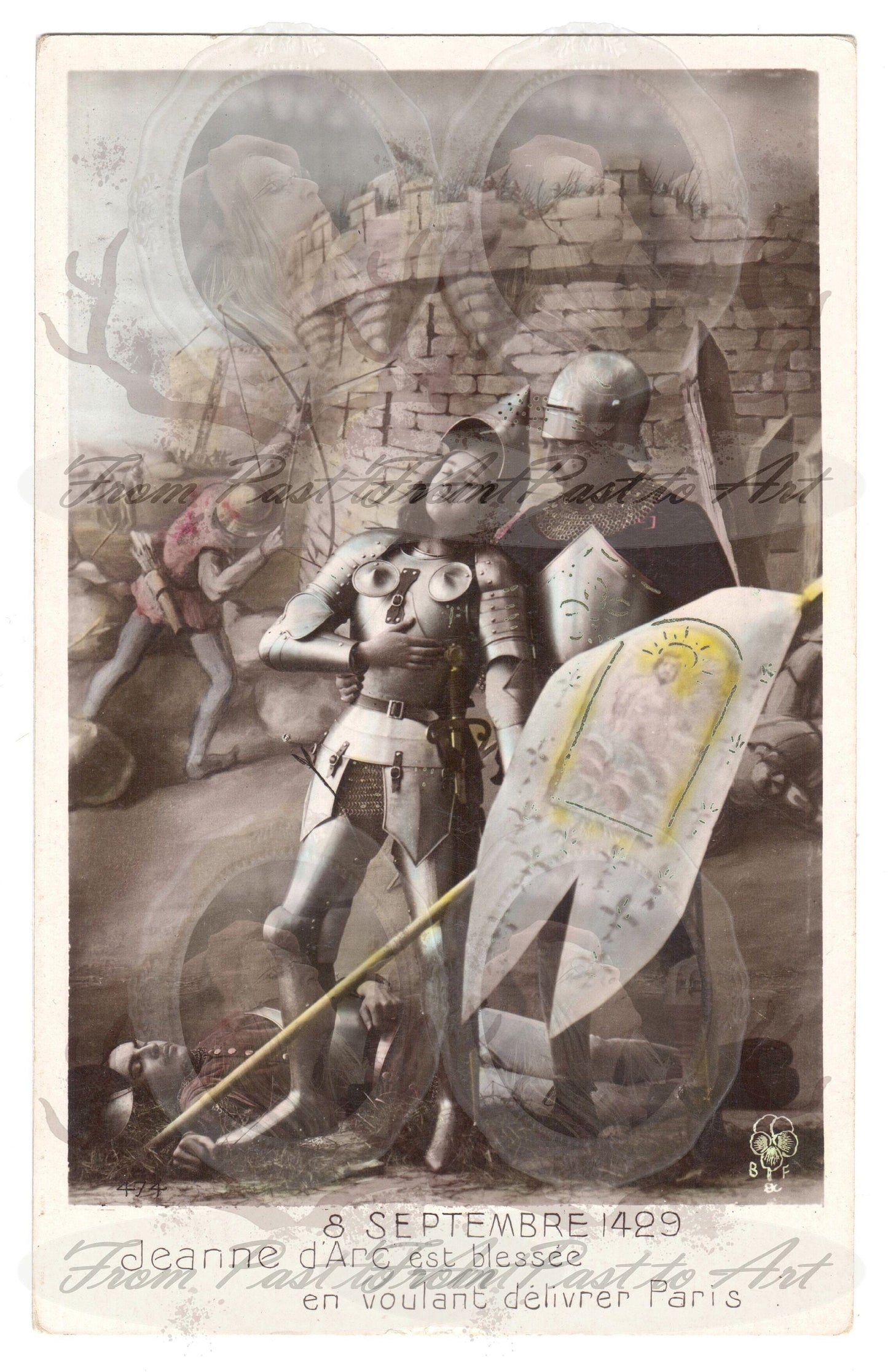 x 8 Authentic Vintage French Postcards - Handwritten Antique - Vive Sainte Marie- Jeanne d'Arc - Women- 600dpi Scans - Out of Collection of more than 400 postcards