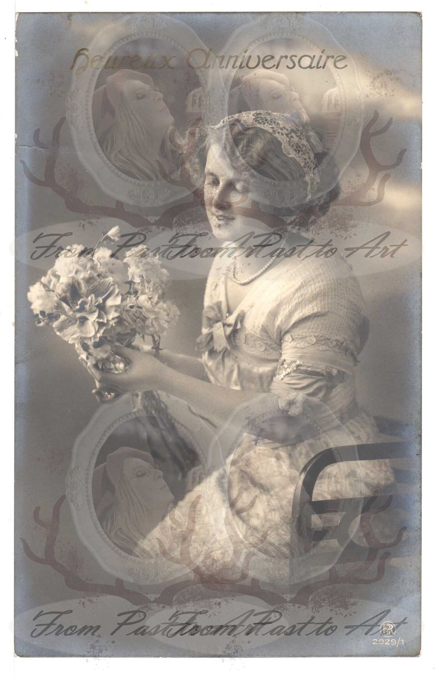 x 8 Authentic Vintage French Postcards - Handwritten Antique - Anniversary - Birthday- St: Catherine- 600dpi Scans - Out of Collection of more than 400 postcards